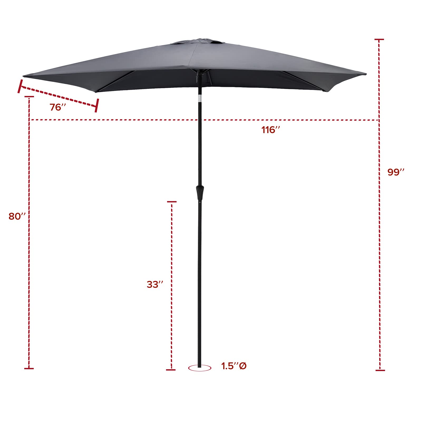 FLAME&SHADE 6.5 x 10 ft Rectangular Outdoor Patio Umbrella with Tilt Function - Anthracite Grey Sun Shade for Market, Poolside, Garden and Backyard Relaxation