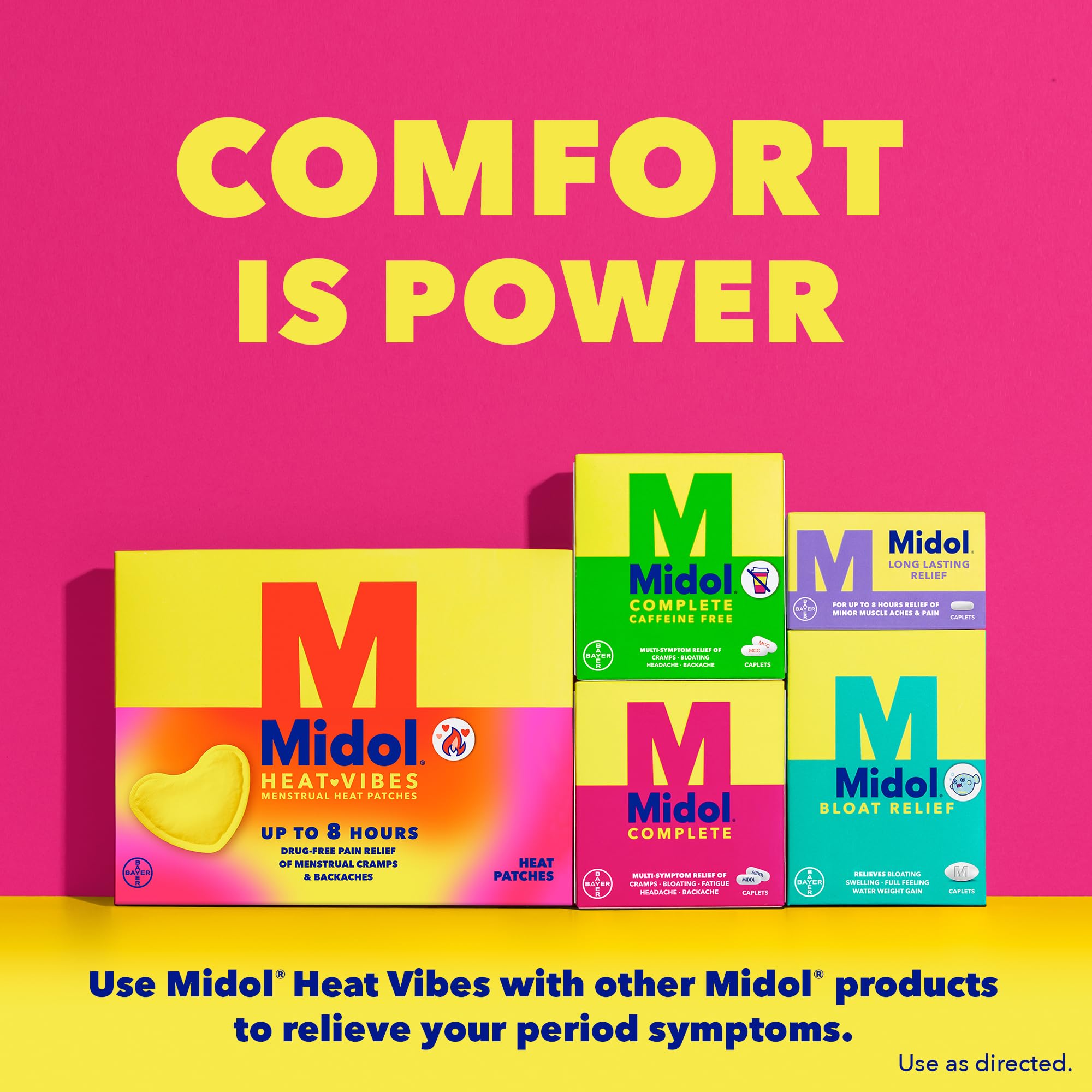 Midol Heat Vibes Menstrual Pain Relief Patches - 3 Pack for Period Cramps, Back Pain & PMS Relief | Soothing Heat Therapy for Women | Perfect for Work, School & Home Use