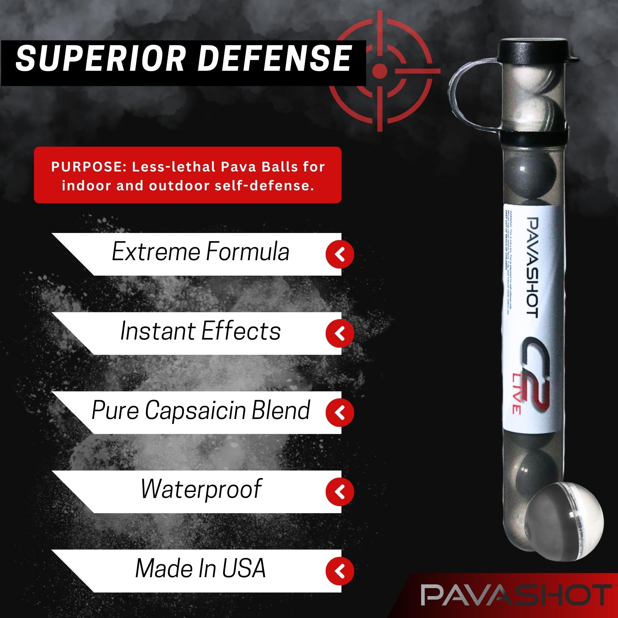 PavaBall - Police Grade .68 Caliber Pepper Projectiles with 2% Capsaicin | Non-Lethal Self Defense Ammo | 10 Count PAVA & Capsaicin Powder Balls (C2 Live) for Home Security, Riot Control & Personal Protection