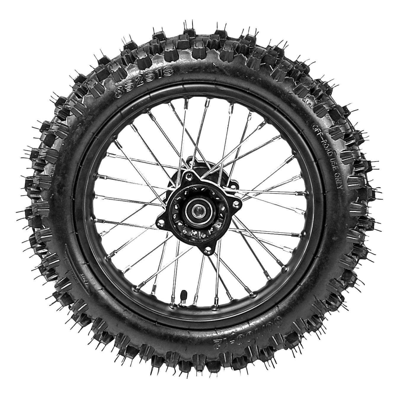 60/100-14 Front & 80/100-12 Rear Disc Brake Wheel Tires with 12mm Bearing for Pit Dirt Bike - Perfect for Off-Road Racing, Trail Riding and Motocross