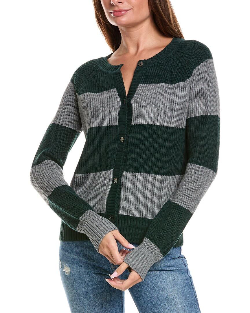 Minnie Rose Shaker Rugby Stripe Cashmere Blend Cardigan for Women - Soft & Cozy Knit Sweater for Fall & Winter - Perfect for Office, Dates & Casual Outfits