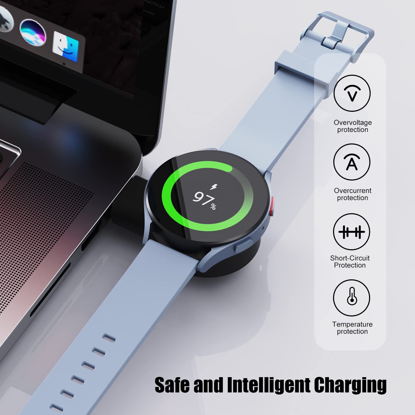Rotatable Magnetic USB-C Charger for Samsung Galaxy Watch 4/3/Active 2 - Portable Watch Charging Dock with Fast Charging - Perfect for Travel, Office & Home Use [2 Pack]