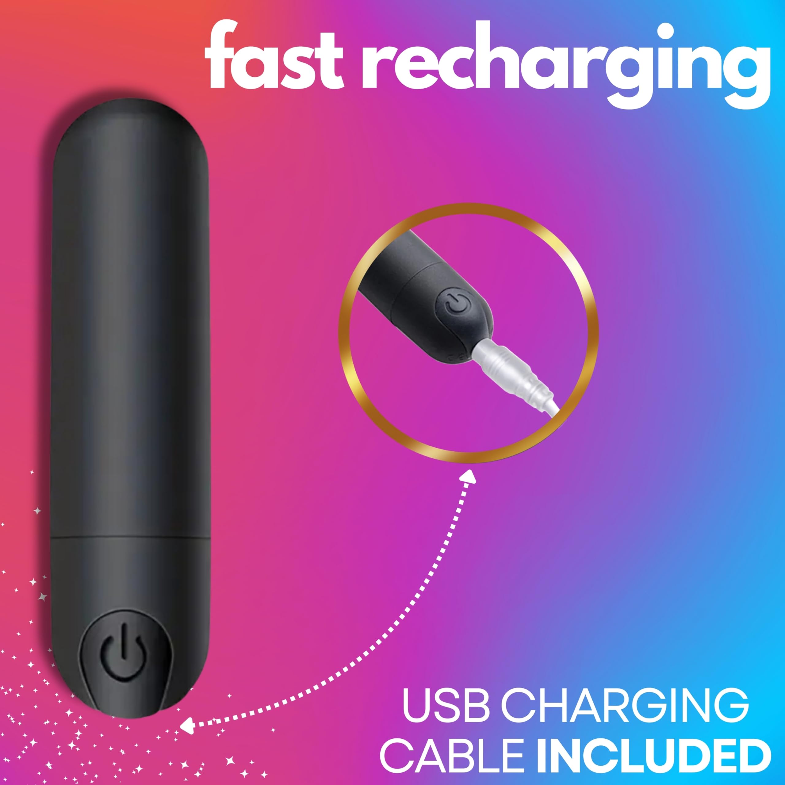 Mini Bullet Vibrator for Women - Waterproof USB Rechargeable Personal Massager with 10 Vibration Modes - Perfect for Clitoral, Nipple & Anal Stimulation - Great Beginner Sex Toy for Solo Play or Couples Use