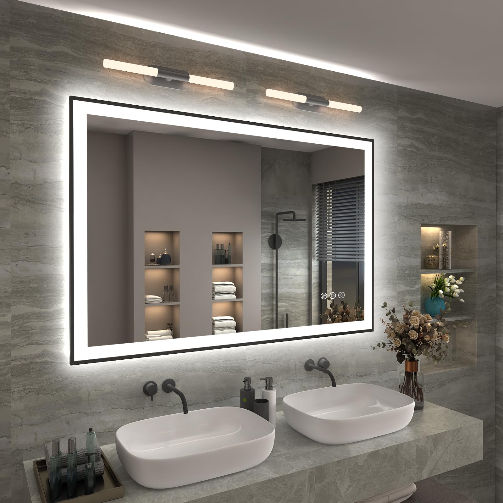 48x32 Inch LED Backlit Bathroom Mirror with Dimmable Front Lights - Anti-Fog, Memory Function (Horizontal/Vertical) - Perfect for Vanity, Makeup, Shaving & Home Decor