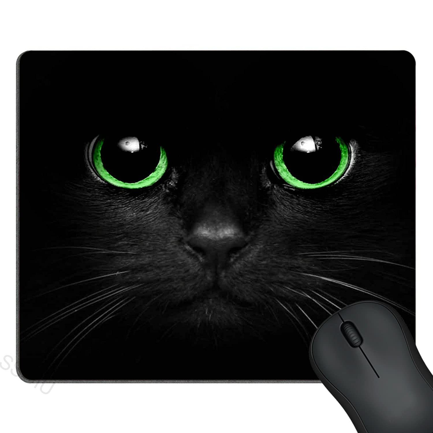 SSOIU Black Cat Mouse Pad with Green Eyes - Non-Slip Rubber Gaming Mousepad for Computers & Laptops (9.5 x 7.9 Inches, 240x200x3mm) - Perfect for Office, Gaming & Home Use