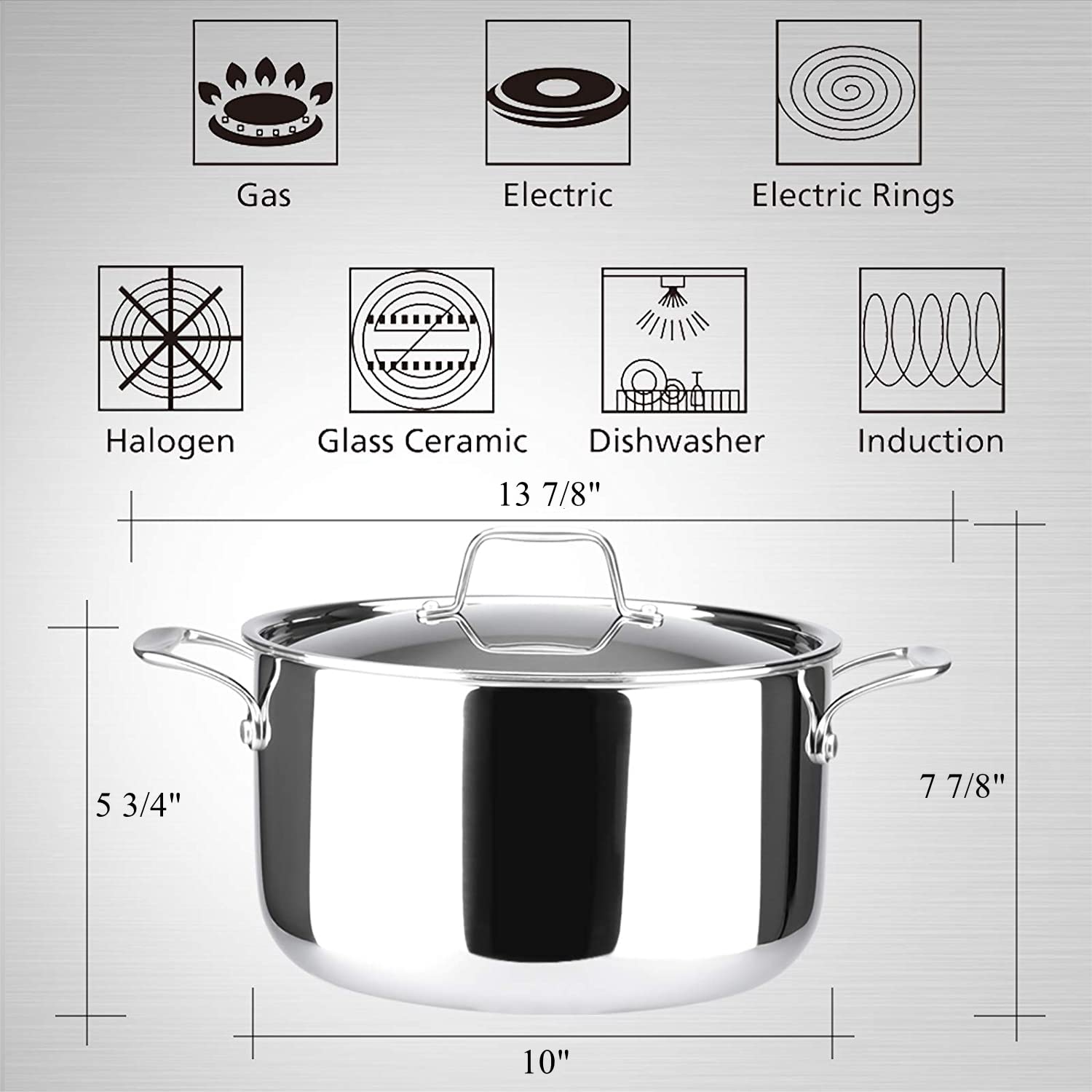 Duxtop 6.5 Quart Stainless Steel Stock Pot with Lid - 3-Ply Induction Compatible Cooking Pot for Soup, Rice, Stew - Oven & Dishwasher Safe - Works with Gas, Ceramic & Halogen Stoves - Perfect for Home Cooking, Meal Prep & Large Family Dinners