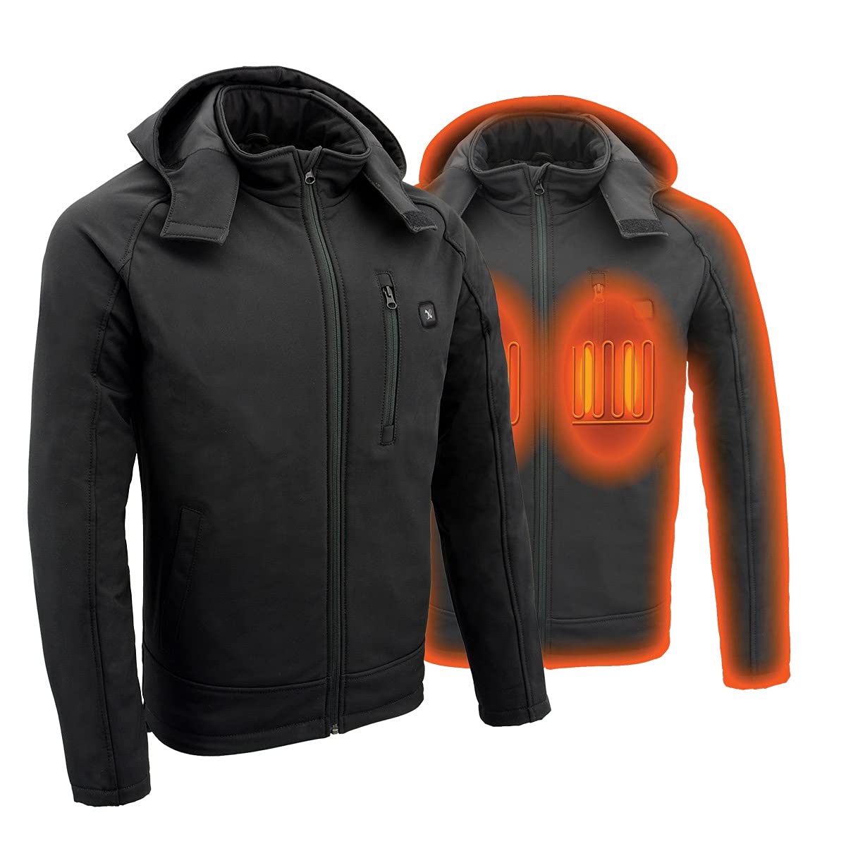 Nexgen Heat Men's Nxm1767set Heated Soft-Shell Hooded Jacket with Rechargeable Battery - Black Ruffled Design for Winter Outdoor Activities, Hiking & Cold Weather Protection