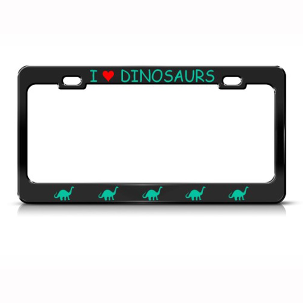 Speedy Pros Metal License Plate Frame - Green I Love Dinosaurs Design - Durable Car Accessories with 2 Holes - Perfect for Car Enthusiasts & Dinosaur Lovers - Great for Customizing Your Vehicle