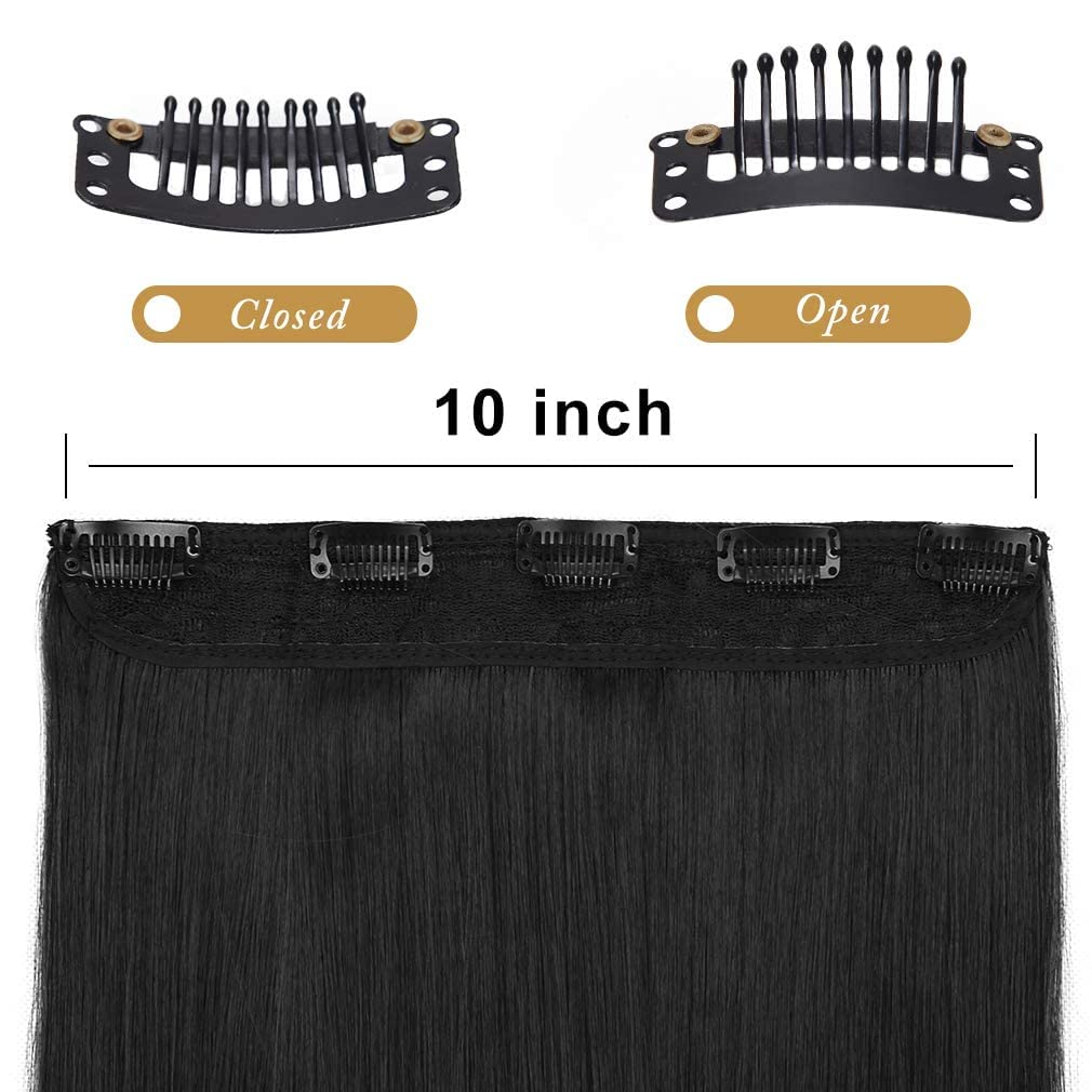 HOJI 24 Inch 5 Clip-in Hair Extensions for Women - Natural Black Human Hair - Perfect for Volume & Length - Styling for Parties, Weddings & Daily Wear