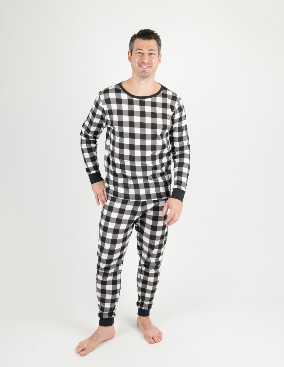 Men's Black & White Plaid Cotton Pajama Set - Soft & Breathable Sleepwear for Lounge & Relaxation at Home