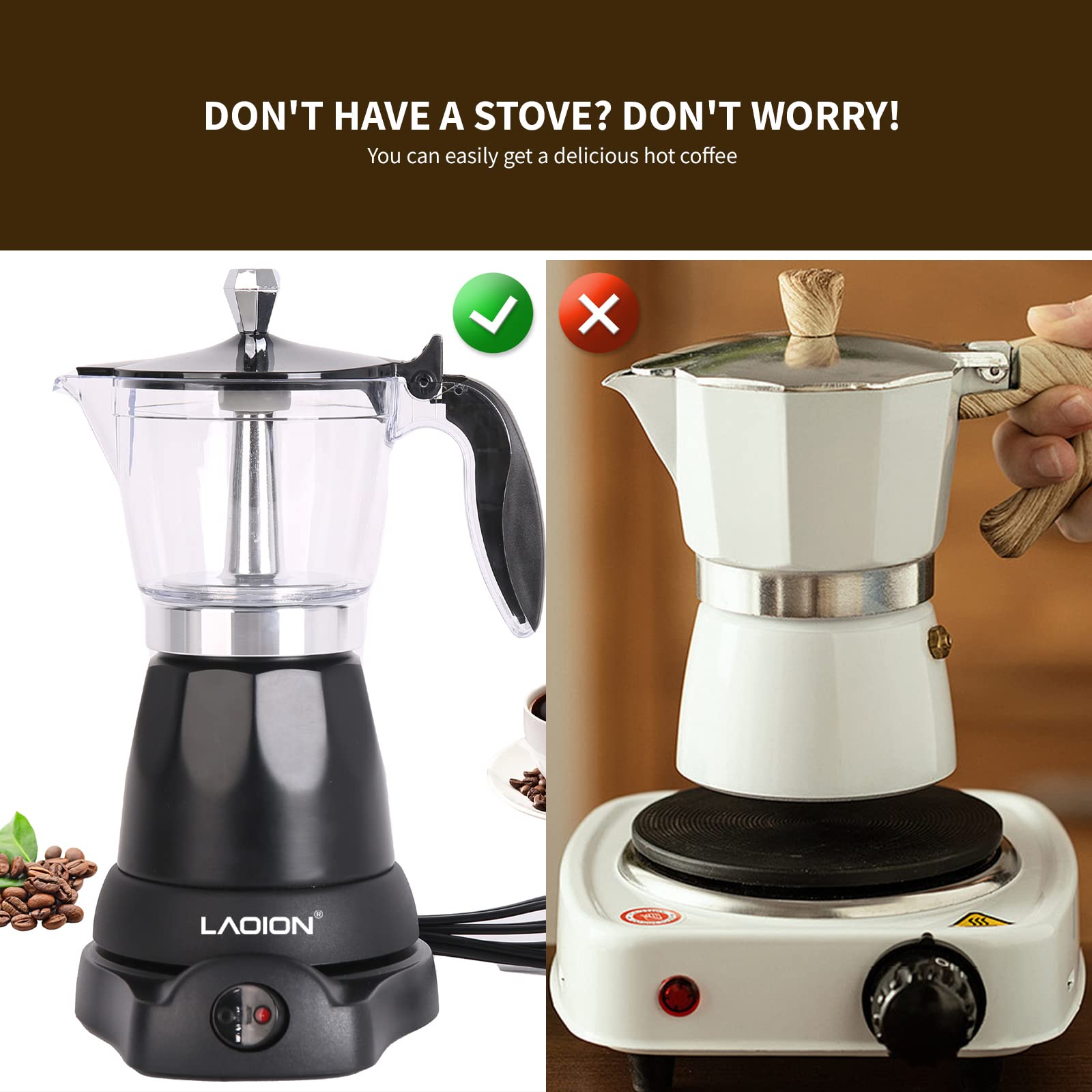 Premium 6-Cup & 3-Cup Electric Cuban Coffee Maker - Portable Espresso Machine with Detachable Base & Overheat Protection - Modern Cafeteras Electricas for Home, Office, Travel & Camping - Perfect Coffee Gift for Espresso Lovers