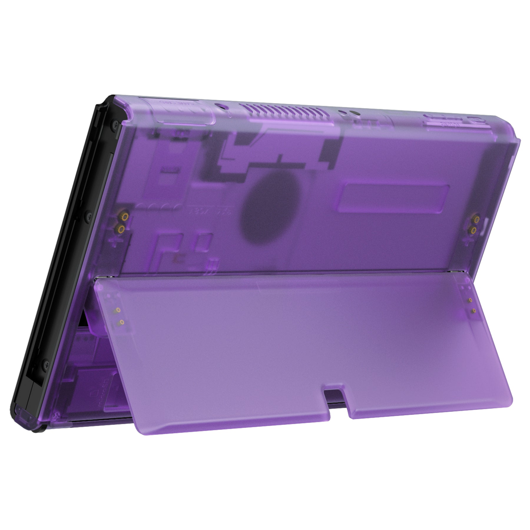 eXtremeRate Clear Atomic Purple Replacement Back Plate with Kickstand for Nintendo Switch OLED - Durable Shell Cover for Gaming, Travel & Home Entertainment