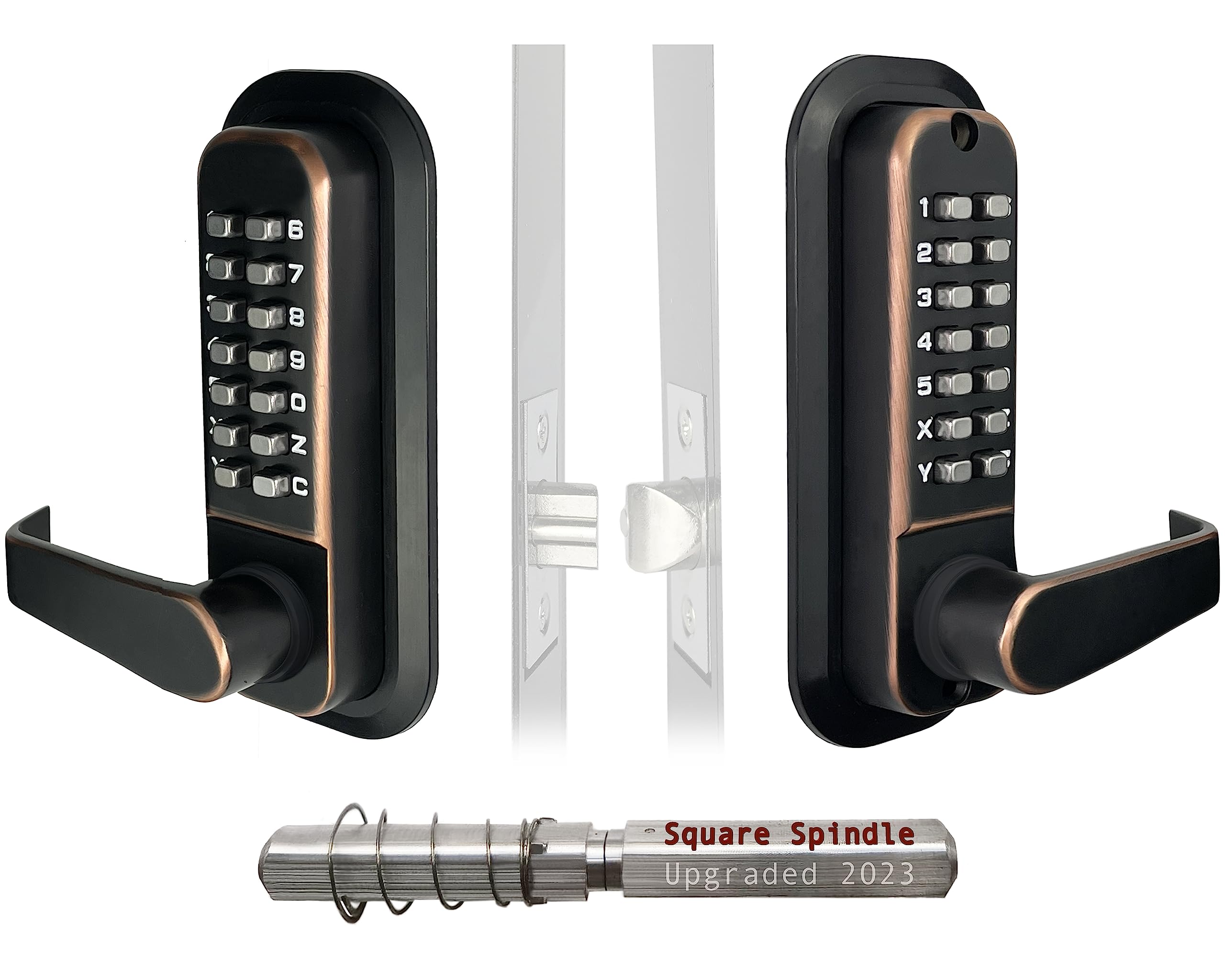 JOUNJIP Double-Sided Keyless Entry Door Lock - Mechanical Combination Lever Handle with Square Spindle for Easy Installation (Oil-Rubbed Bronze, 2024 Upgrade) - Perfect for Home, Office & Commercial Security