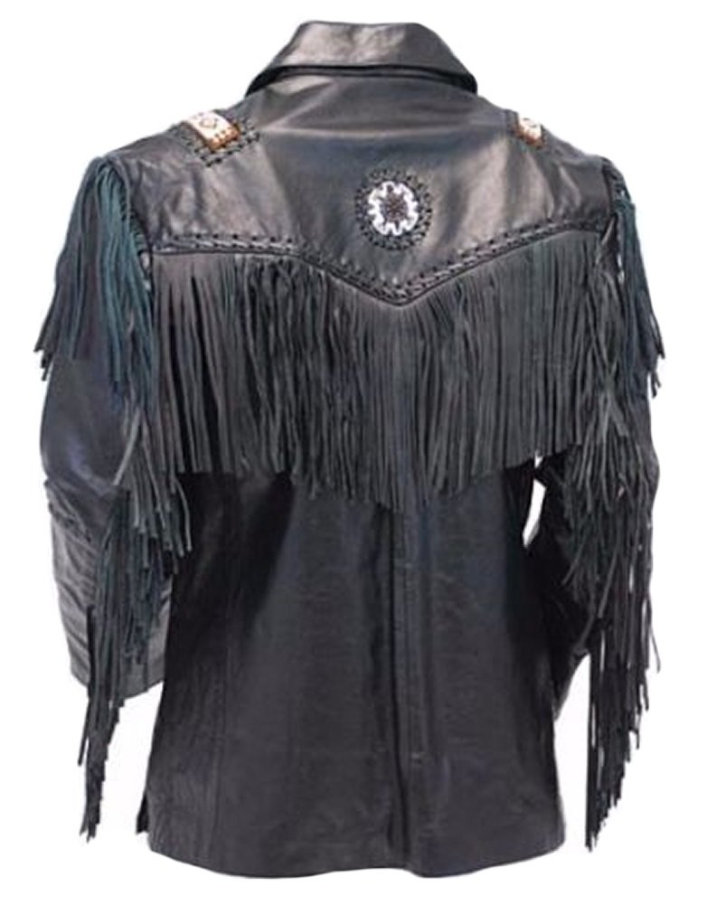 Classic Men's Western Cowboy Leather Jacket with Fringe - Vintage Biker Style Distressed Brown Coat for Rodeo, Country Music Festivals & Outdoor Adventures