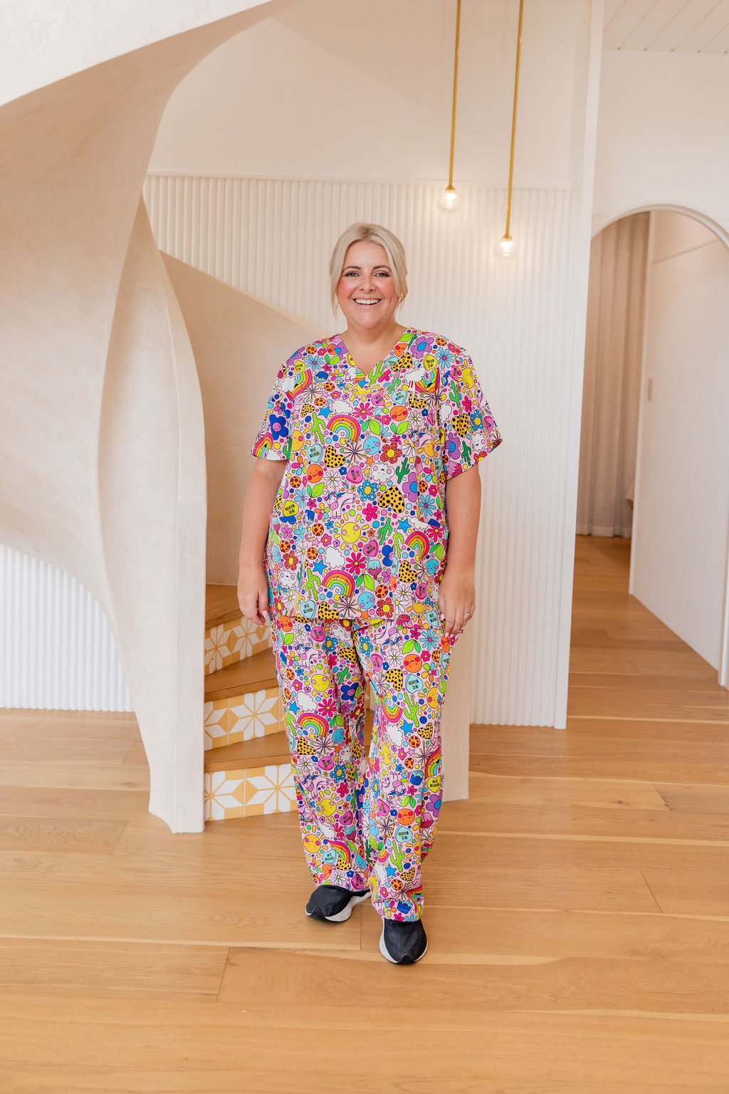 Kasey Rainbow Happy Place Jazz Scrubs Set - Comfortable Medical Uniform for Nurses & Healthcare Professionals - Perfect for Hospitals, Clinics & Long Shifts