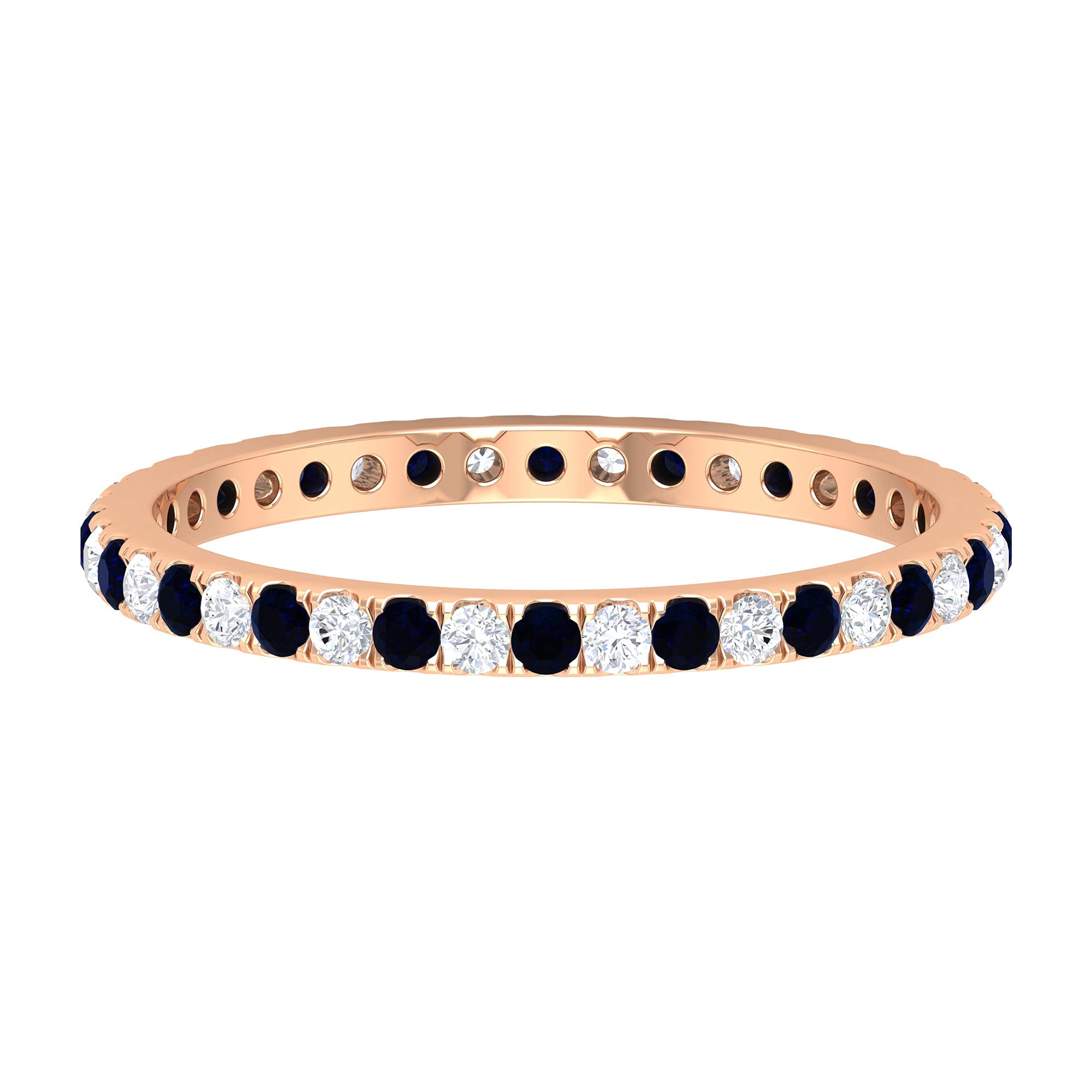 1 CT Blue Sapphire and Diamond Ring for Women - 14K Solid Gold Eternity Band, Perfect for Engagement, Wedding, Anniversary & Special Occasions
