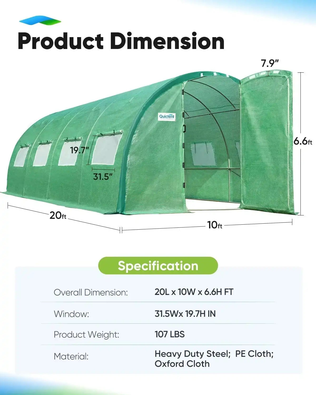 20' x 10' x 6.6' Large Walk-in Greenhouse with Upgraded Frame - Durable Outdoor Plant Growing Tent for Vegetables, Flowers & Herbs - Perfect for Backyard Gardening & Year-Round Planting