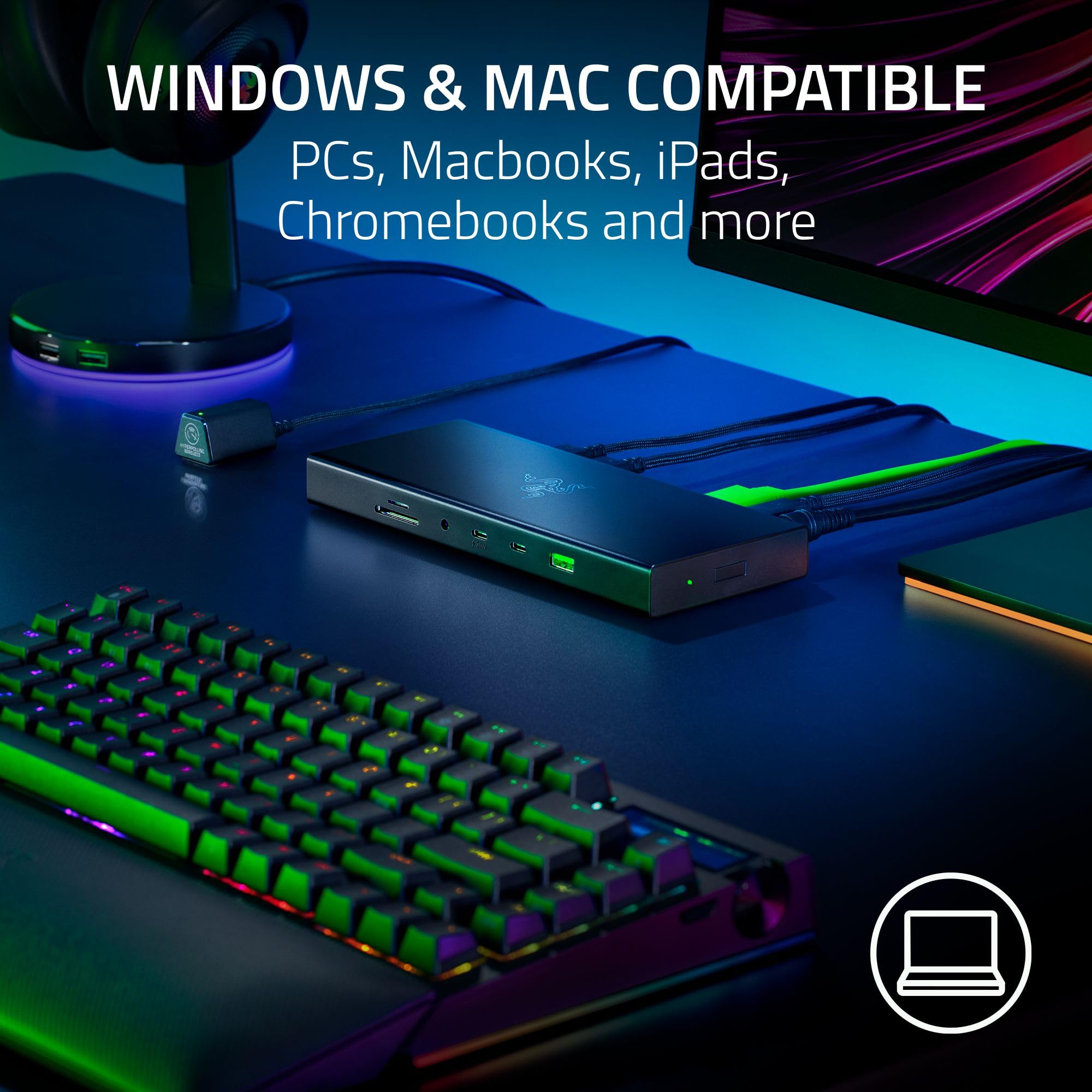 Razer USB 4 Dock - 14-in-1 Thunderbolt 4 Hub with HDMI, DisplayPort, Ethernet, USB-C/A, SD Card Reader & 3.5mm Audio - 4K 120Hz Dual Monitor Support - 100W Fast Charging for Laptop & Phone - Compact Aluminum Design - Windows & Mac Compatible - Perfect for Home Office, Gaming & Productivity Setup