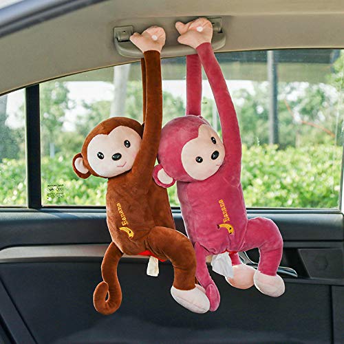 **Soft Plush PIPI Monkey Anime Tissue Box Cover - Cute Cartoon Tissue Holder for Car, Home & Bathroom - Brown Napkin Storage Box for Kids Room Decor & Gift**