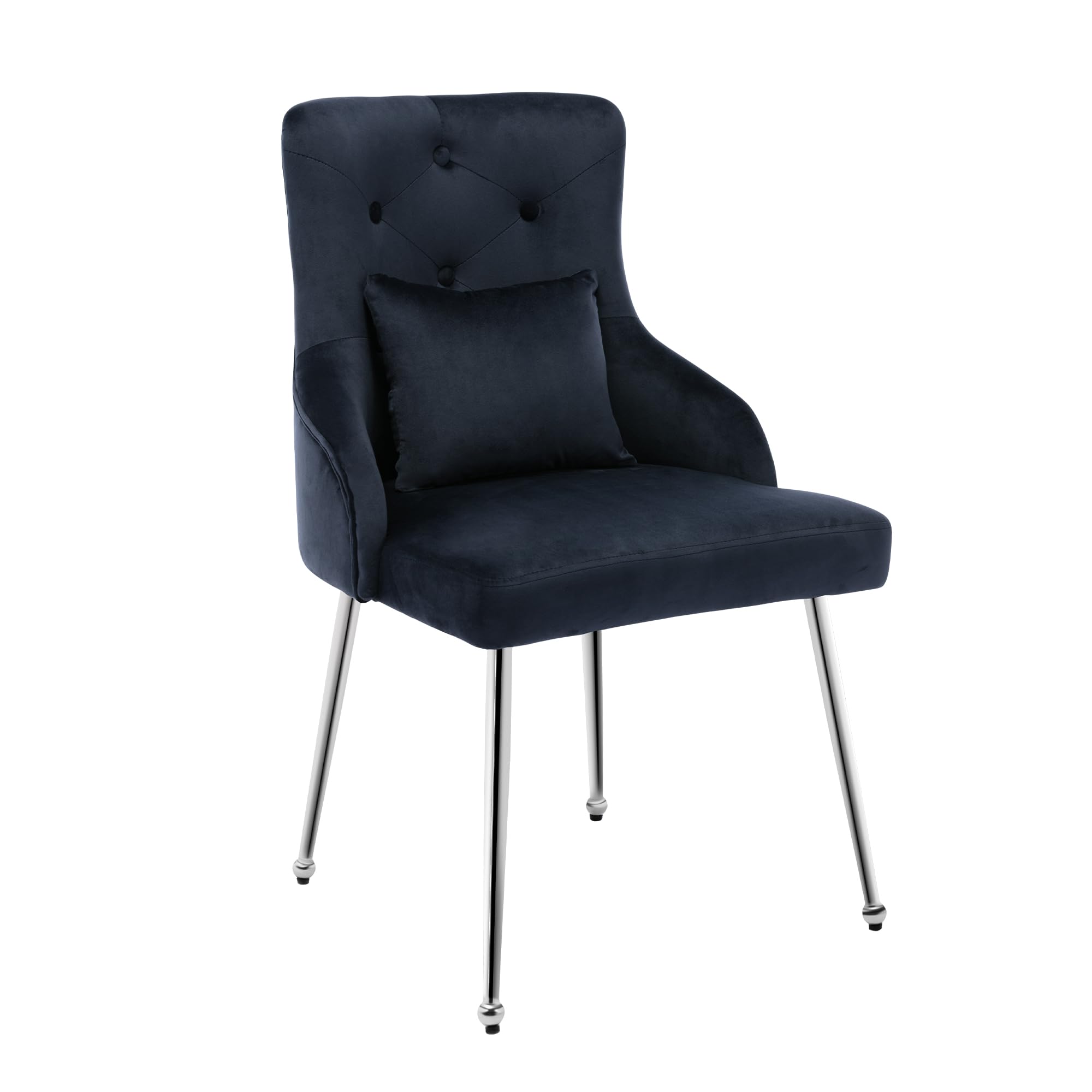 Luxury Velvet Dining Chair - Navy Blue Upholstered Vanity Chair with Tufted Back & Sturdy Metal Legs for Bedroom, Dining Room, or Dressing Area