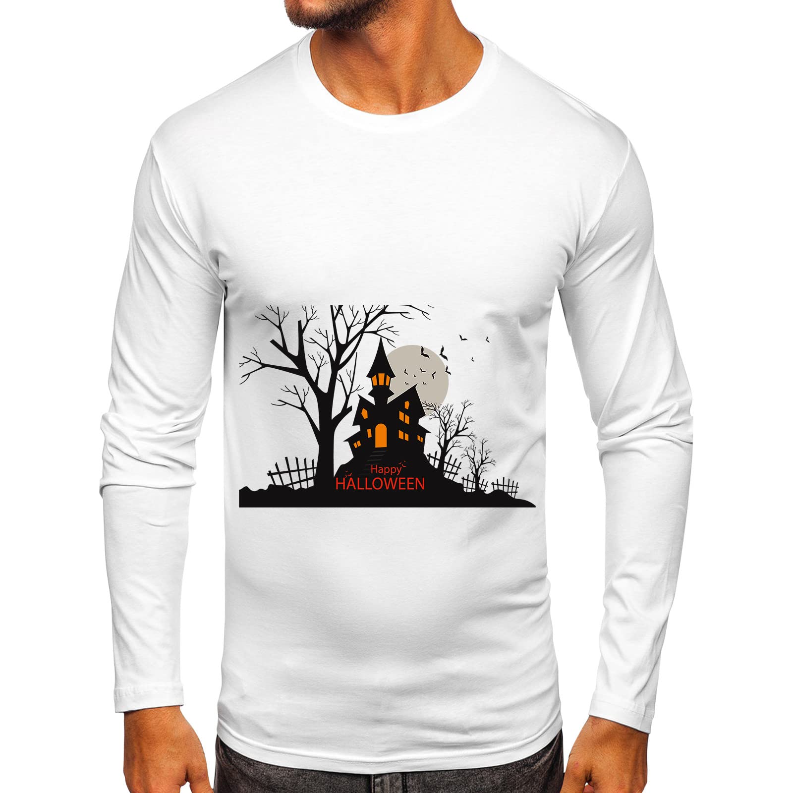 Men's Long Sleeve Graphic Tee Shirts - Halloween & Street Trend Casual Cotton Tops for Everyday Wear, Parties, and Outdoor Activities