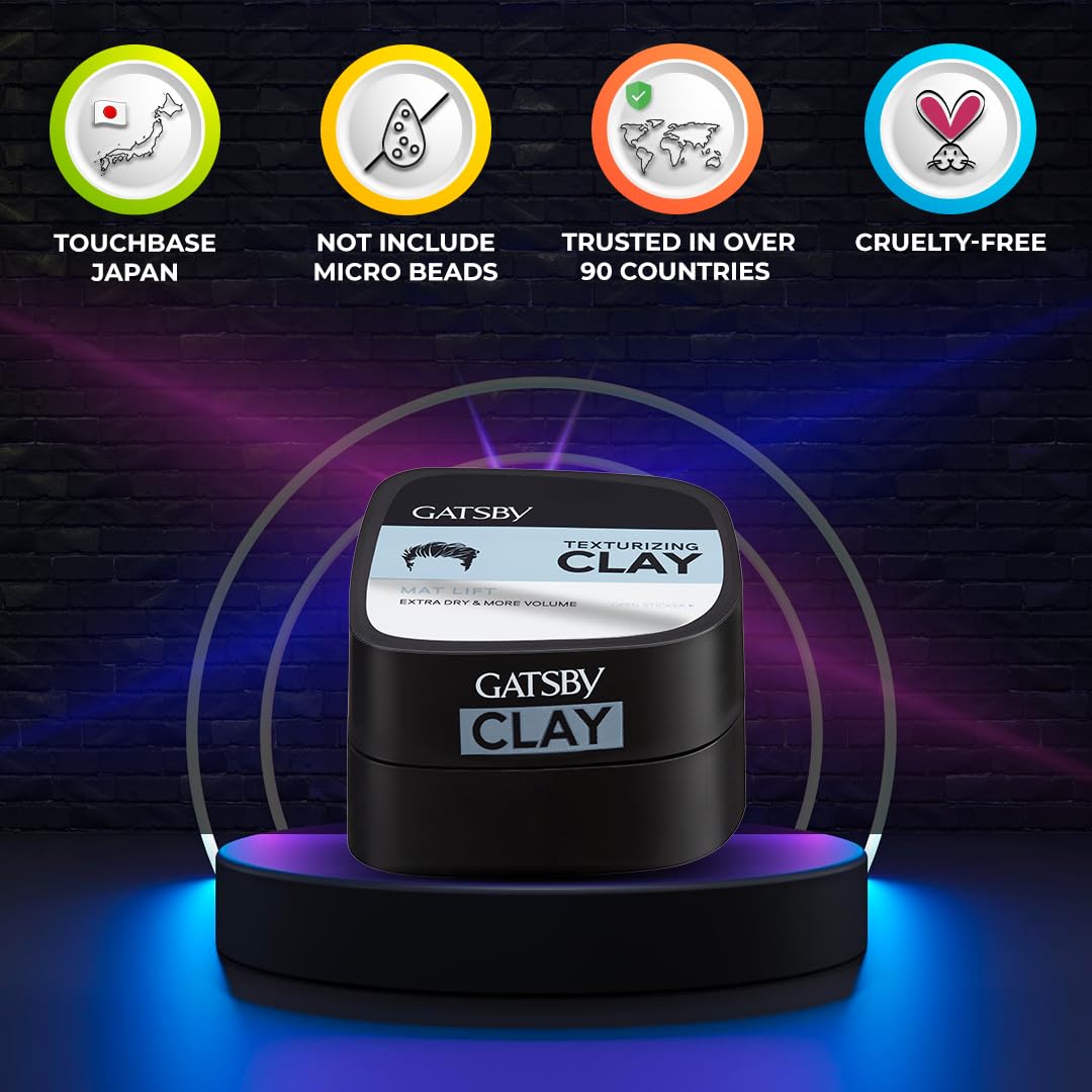 Gatsby Japan Texturizing Clay - Mat Lift | Strong Hold Hair Wax for Men, Adds Volume & Dry Matte Finish | Restylable Styling Clay (75g) | Perfect for Casual, Formal & Everyday Hairstyles