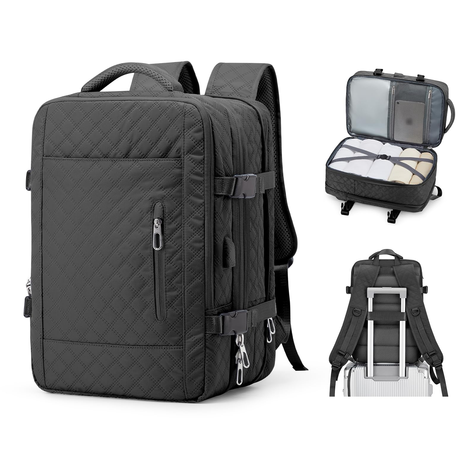 VGCUB Expandable Travel Backpack for Women & Men - Airline Approved Carry On Backpack with Waterproof Laptop Compartment - Perfect for Gym, Hiking, College, Work & Daily Use - Casual Daypack Rucksack in Black