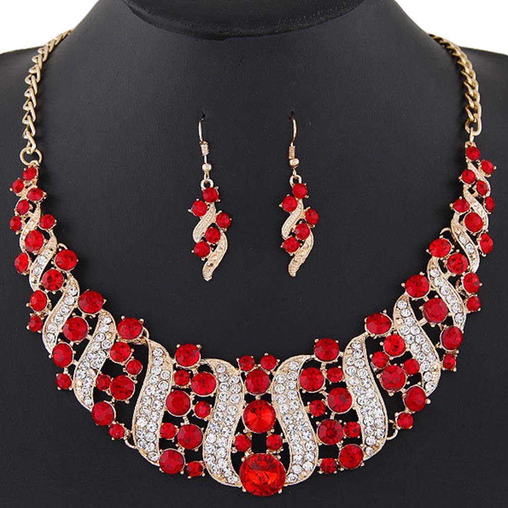 Fashion Jewelry Set for Women - Rhinestone Spiral Bib Necklace & Hook Earrings - Elegant Statement Party Accessories - Perfect for Evening Events, Weddings, and Special Occasions