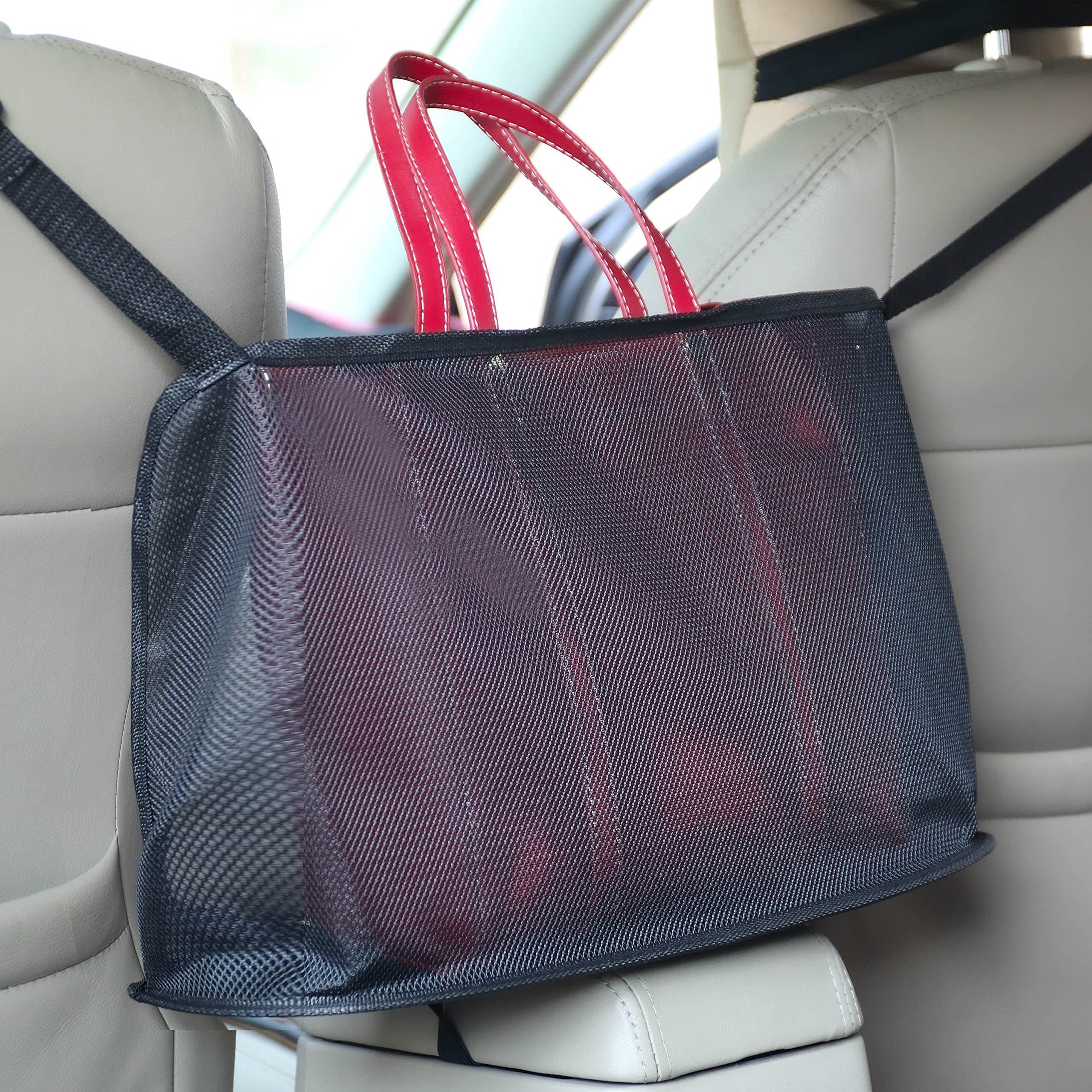 Universal Car Net Pocket Organizer - Black Mesh Handbag & Purse Holder for Vehicles, Travel Accessories (1-Pack) | Perfect for Grocery Storage, Cloth Bag Organization & Road Trips
