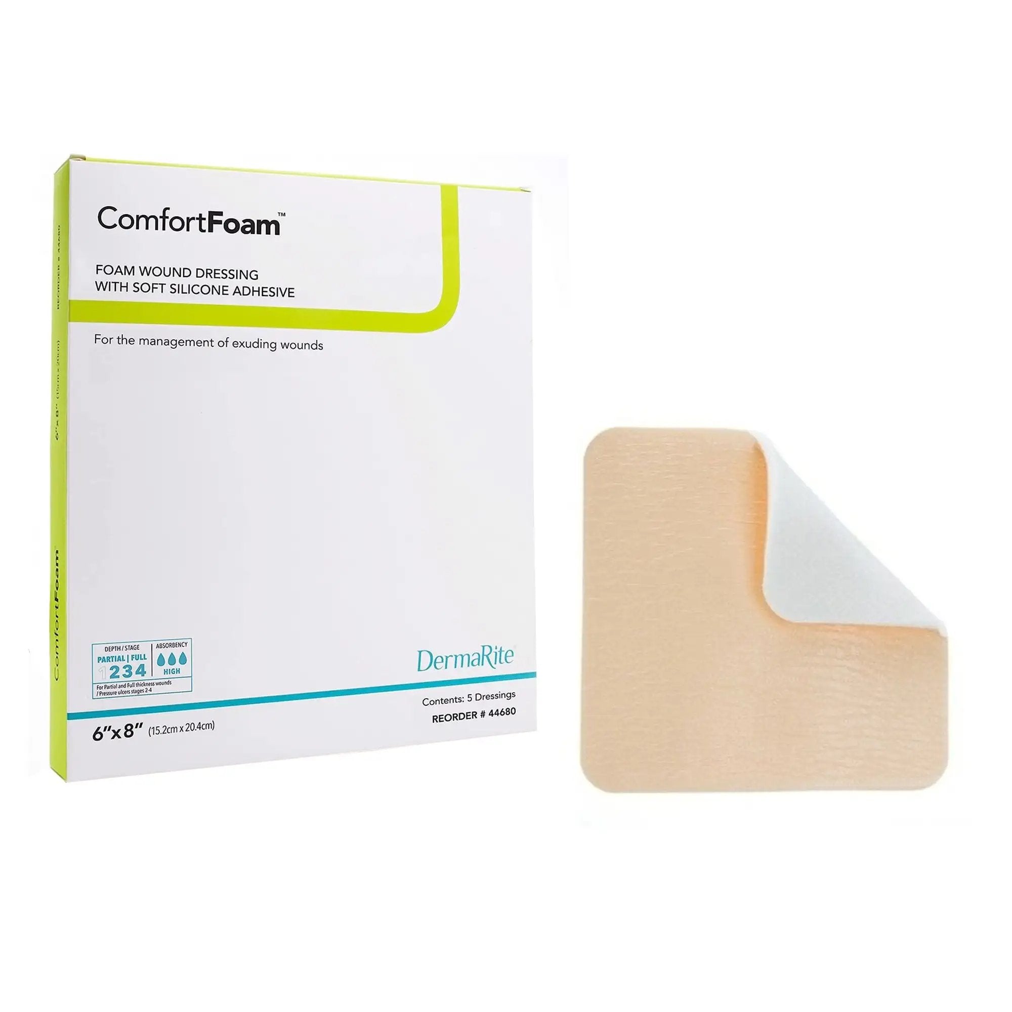 ComfortFoam Self-Adherent Soft Silicone Foam Wound Dressing - Non-Bordered, 6 x 8 Inches (44680) - Ideal for Pressure Ulcers, Surgical Wounds & Chronic Lesions