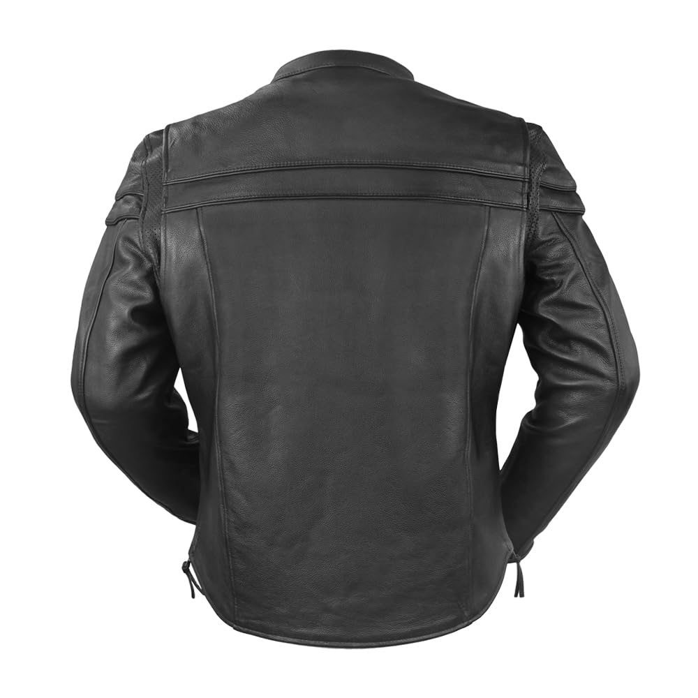 First Mfg Co Maverick Men's Motorcycle Biker Jacket - Genuine Black Leather Riding Jacket for Men - Perfect for Cruising, Road Trips & Motorcycle Events