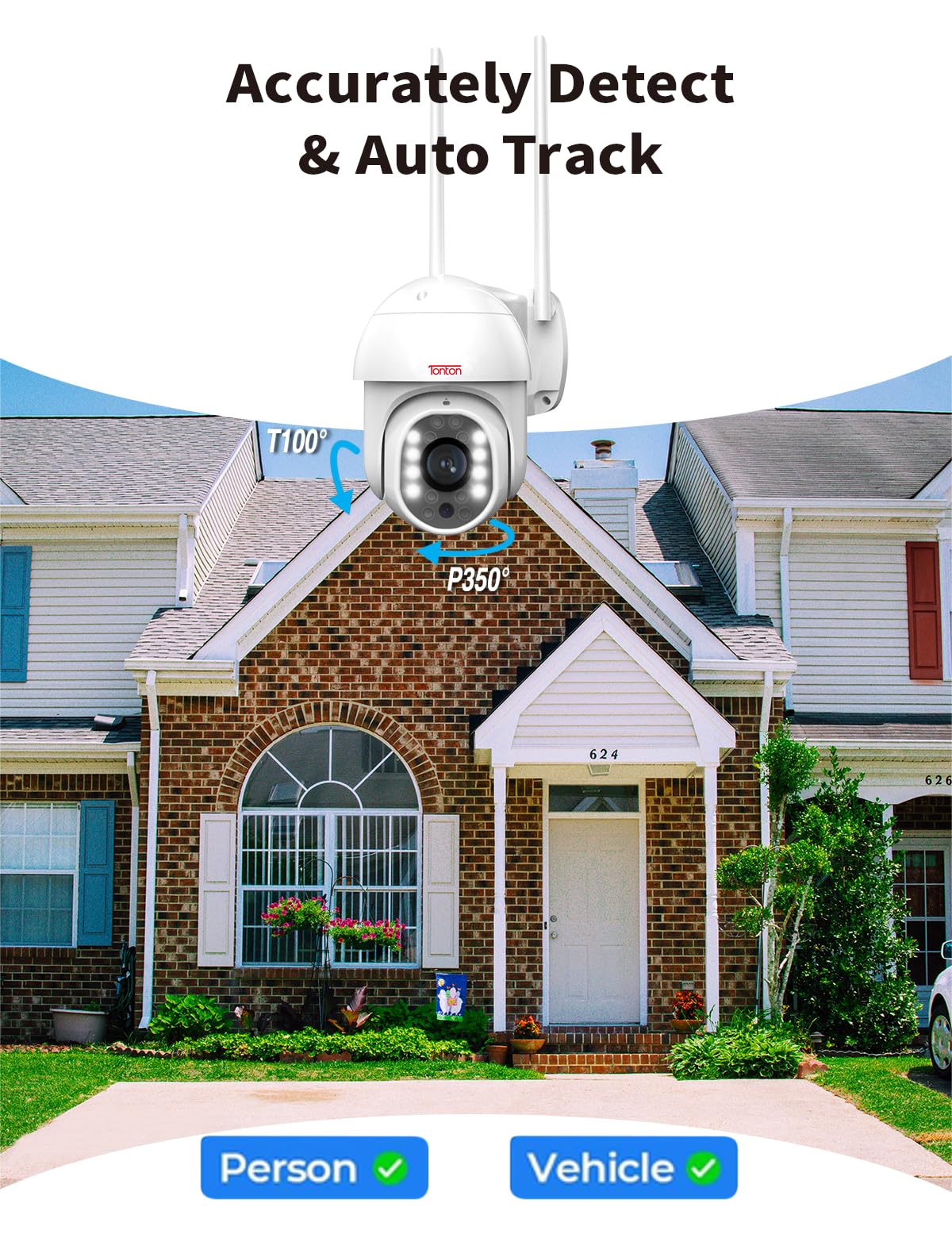 Tonton 2 Pack 1080P Wireless Outdoor Security Camera - WiFi PTZ Surveillance System with Two-Way Audio, Floodlight, Motion Detection & Human Auto Tracking | 100ft Night Vision, IP66 Weatherproof | Ideal for Home Security, Baby/Pet Monitoring & Business Surveillance