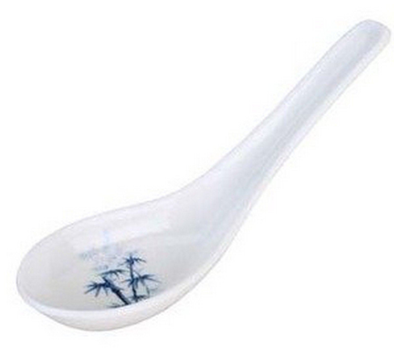 Premium Japanese Soup Spoons - Pack of 60, White with Blue Bamboo Design - Perfect for Ramen, Pho, Wonton & Asian Cuisine - Durable Rice Spoons for Home & Restaurant Use