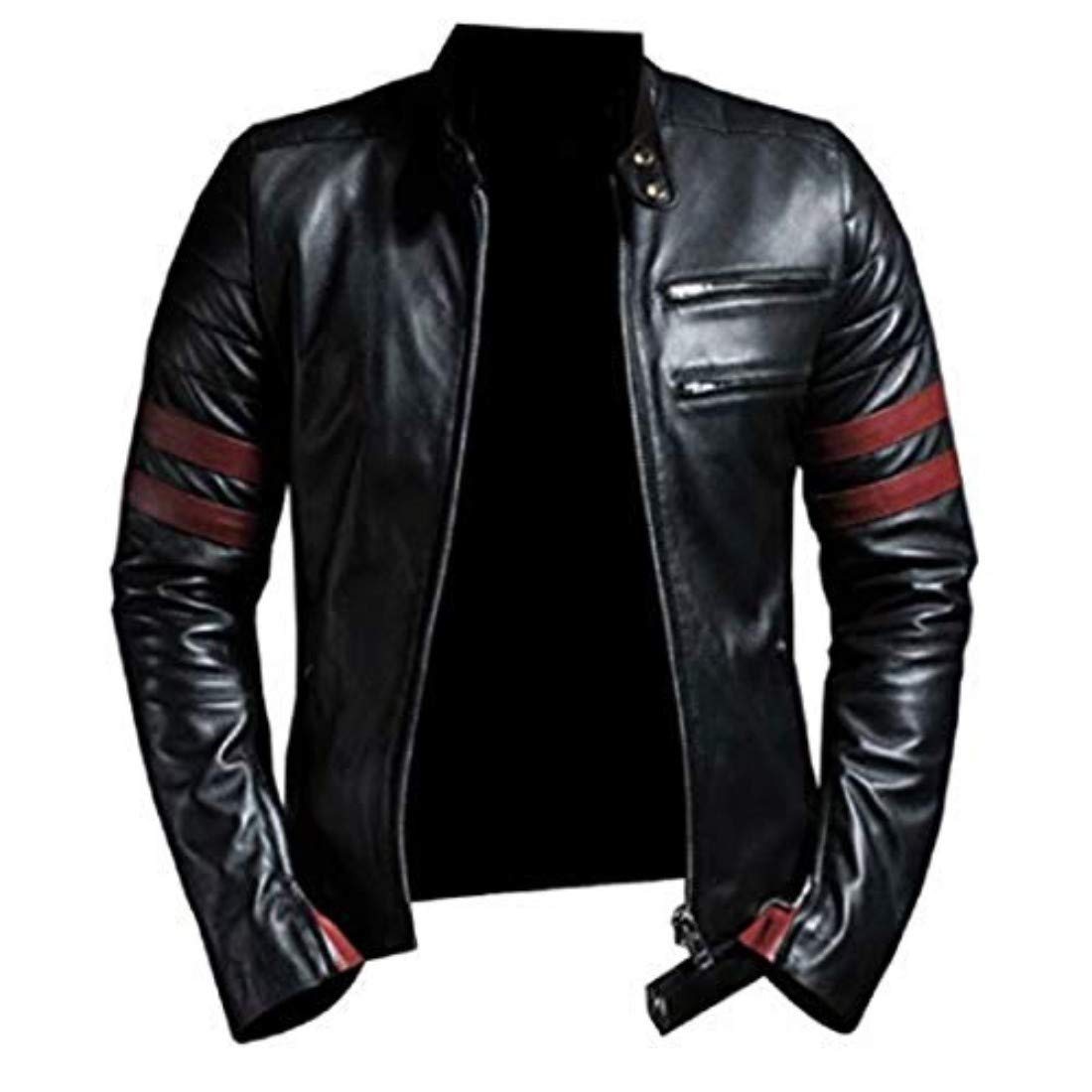 Men's Distressed Leather Motorcycle Jacket - Stylish Biker Bomber Jacket with Zipper for Men | Black Outerwear for Riding, Casual Wear & Fashion