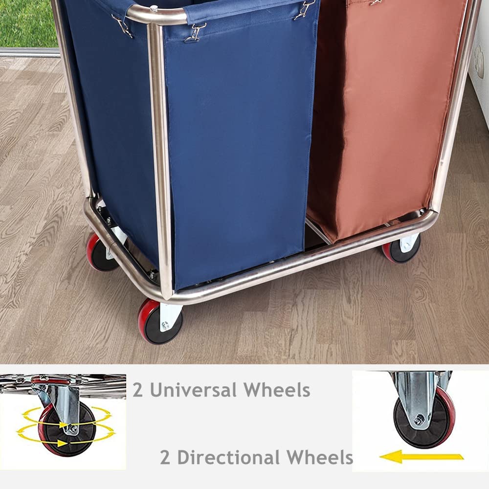 2-Bag Rolling Laundry Sorter Cart with Heavy-Duty Lockable Wheels & Removable Laundry Bags - Commercial Grade Laundry Hamper Trolley for Hotels, Hospitals & Laundromats - Perfect for Clothes Sorting, Storage & Transport
