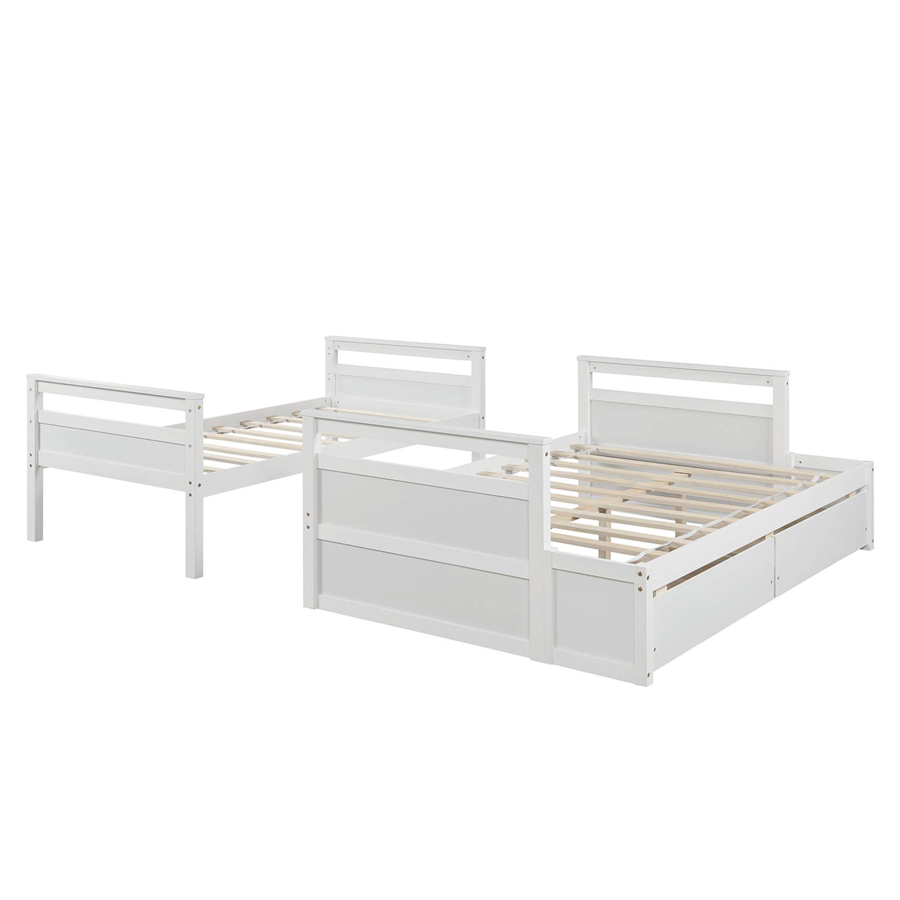 Twin Over Full Bunk Bed with Storage Drawers - Solid Wood Bunk Bed Frame, No Box Spring Needed, White | Space-Saving Kids & Guest Room Solution for Small Apartments & Dorm Rooms