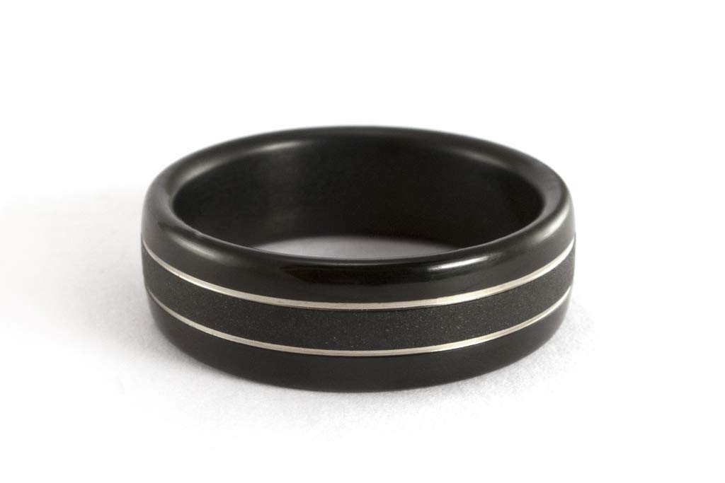 Black Zirconium Wedding Band for Men - Sandblasted & Polished Black Zirconium Ring - Durable & Hypoallergenic - Perfect for Engagement, Anniversary & Everyday Wear (01201_8N)