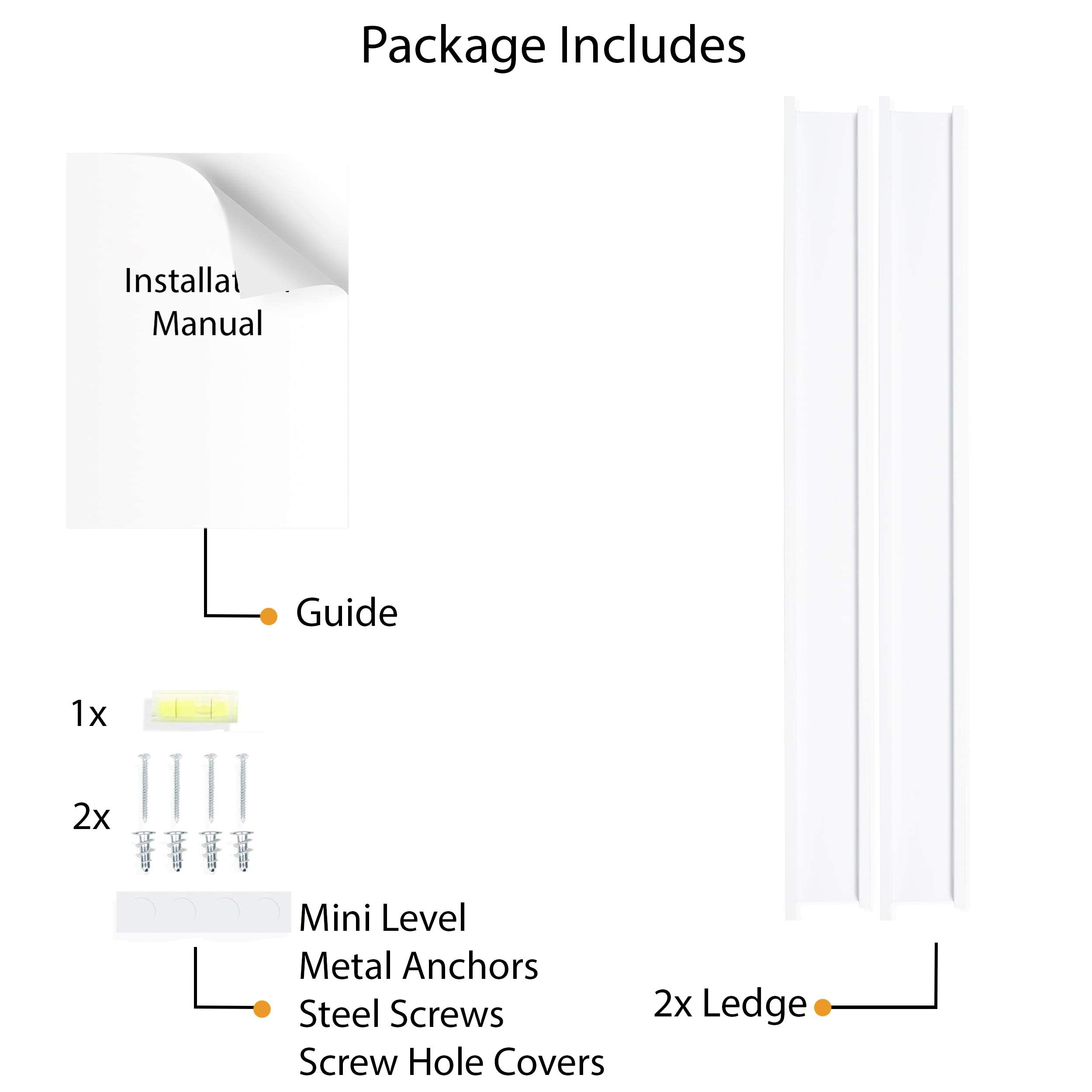 Modern Floating Shelves Set of 2 - 56 Inch Long Narrow Wall Mounted Picture Ledge - White Denver Style - Mounting Hardware Included - Perfect for Living Room, Bedroom & Office Decor