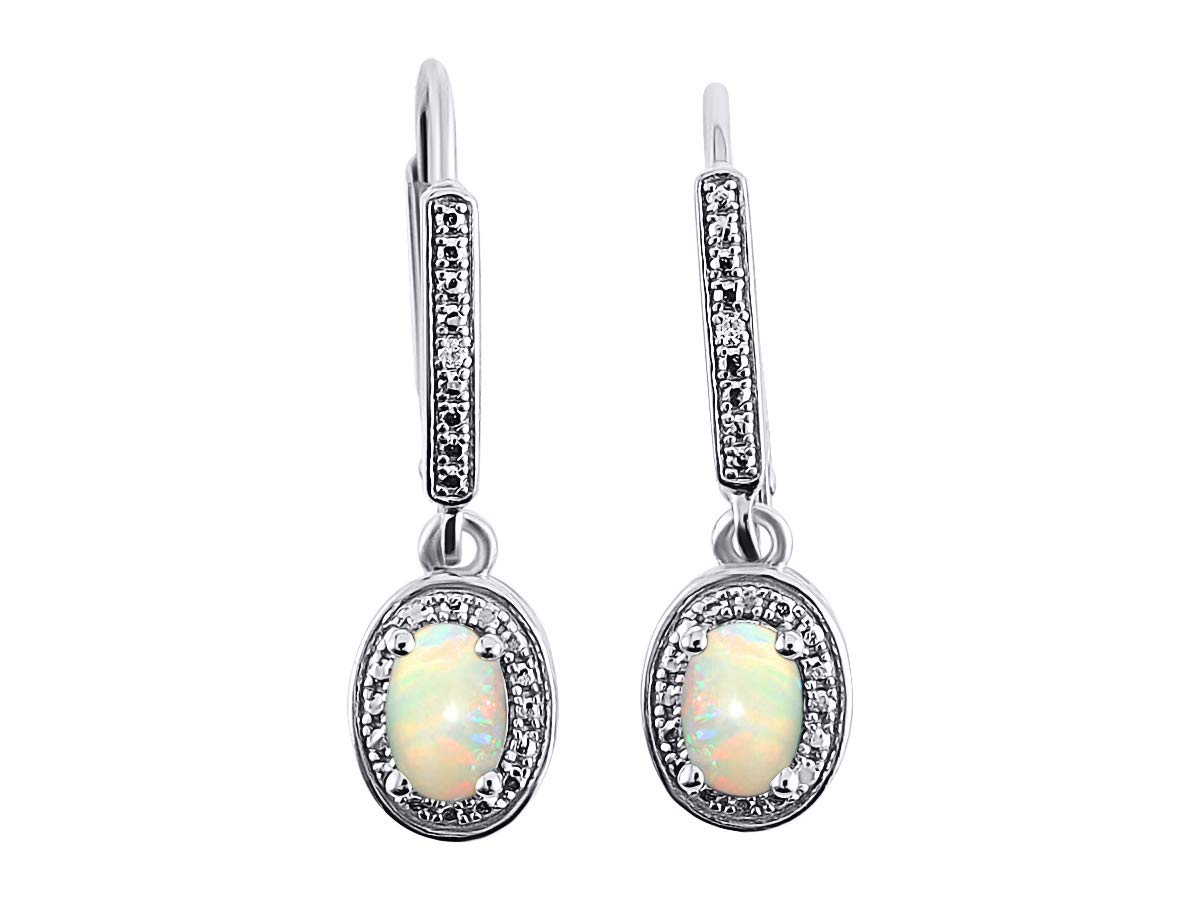 RYLOS Sterling Silver Dangling Earrings for Women - 6X4MM Oval Birthstone Gemstone & Diamond Jewelry - Perfect for Birthday Gifts, Anniversary & Special Occasions