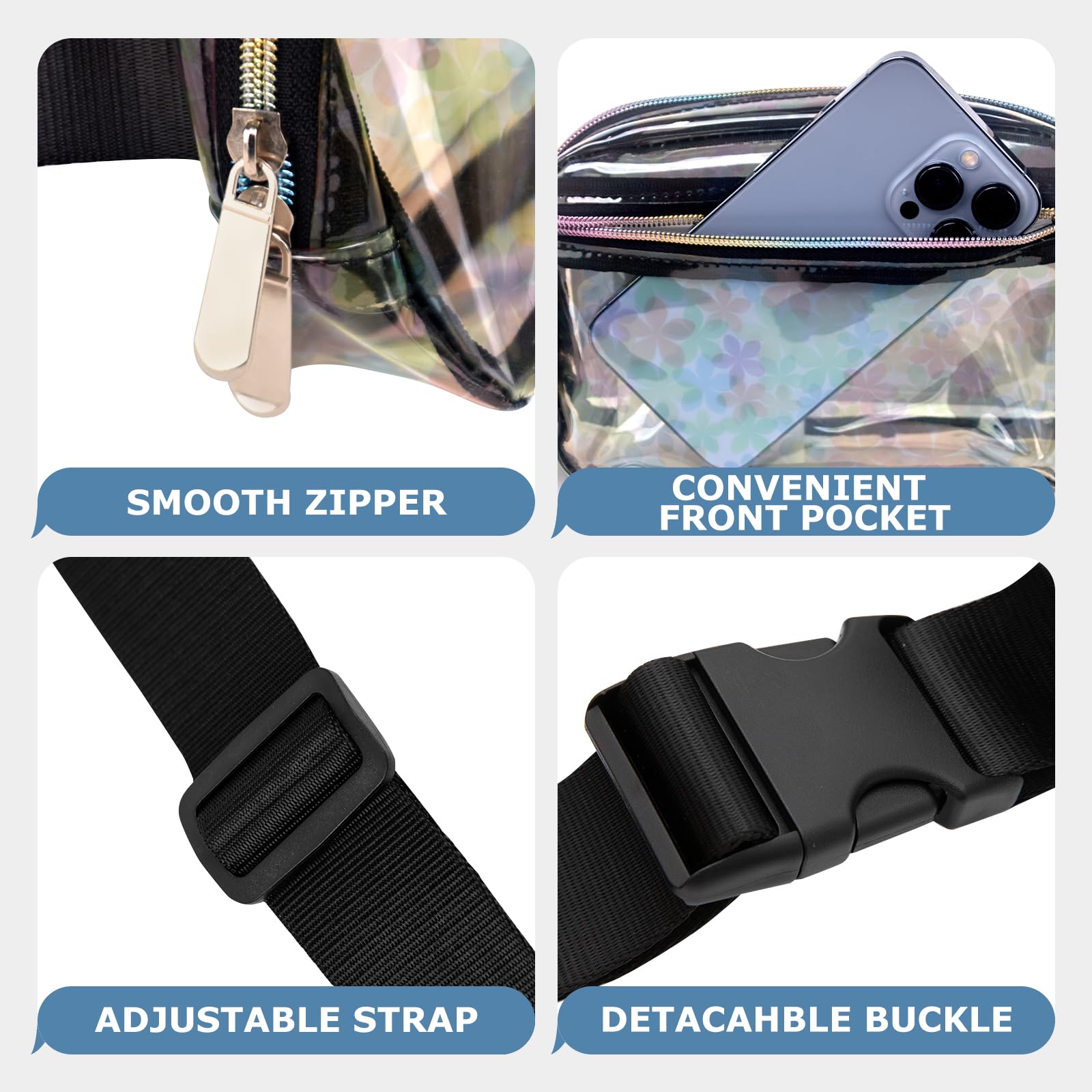 Women's Clear Mini Belt Bag - Waterproof Crossbody Fanny Pack for Travel, Running, Hiking & Cycling - Hands-Free Waist Pack for Gym, Concerts & Outdoor Activities