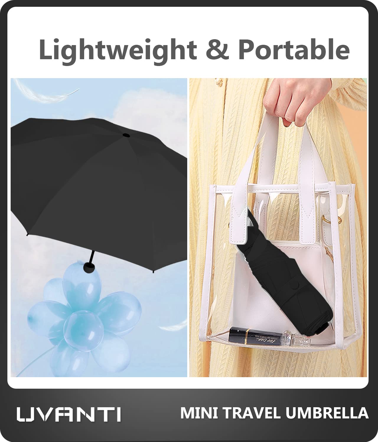 Compact Travel Umbrella with Case - Lightweight Folding Mini Umbrella for Sun & Rain Protection - Portable UV Parasol for Women, Men, Kids - Perfect for Backpack, Purse, School & Outdoor Activities