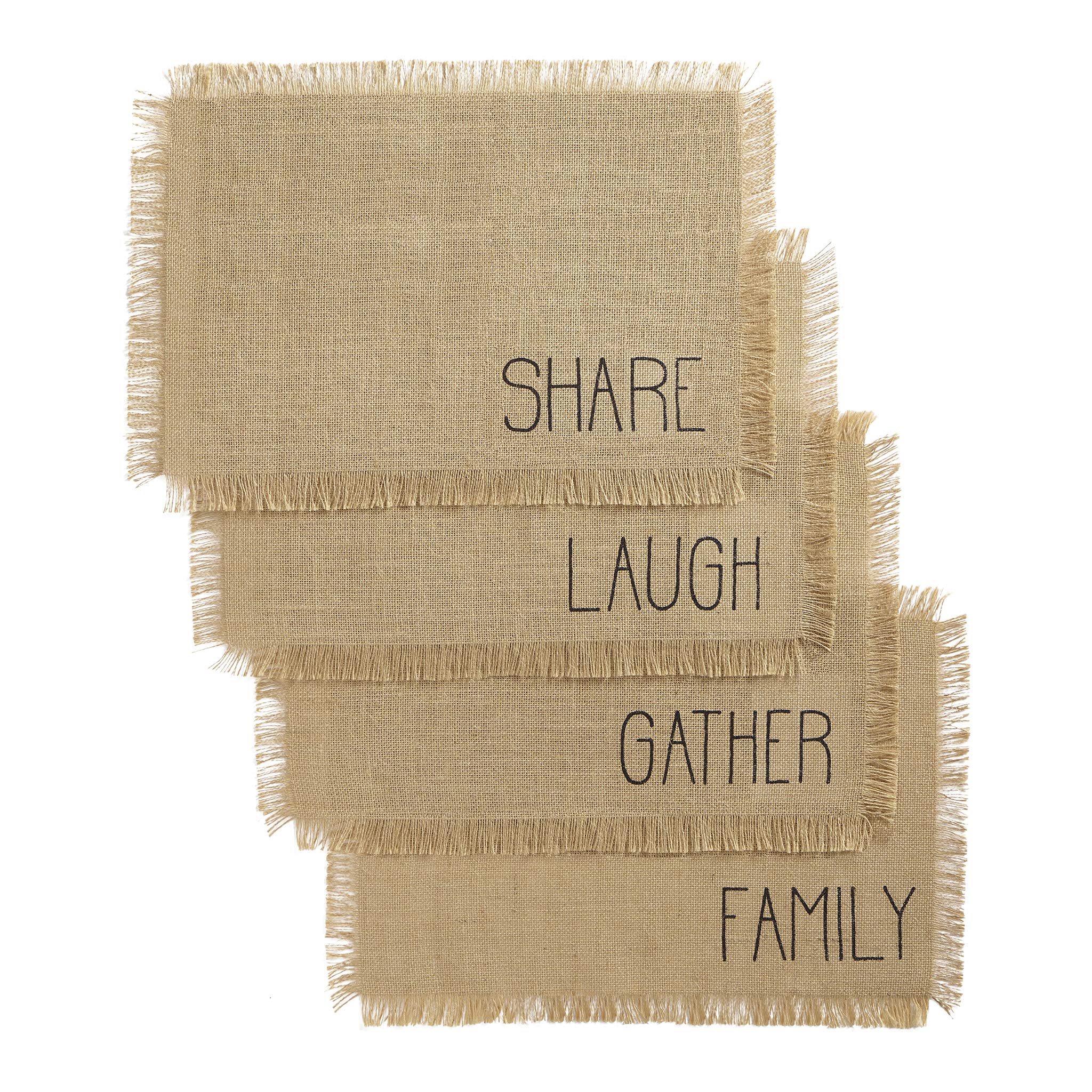 Elrene Home Fashions Farmhouse Style Burlap Placemats Set of 4 - Rustic Tan Table Mats for Dining Room Decor, Kitchen Table Setting & Holiday Entertaining