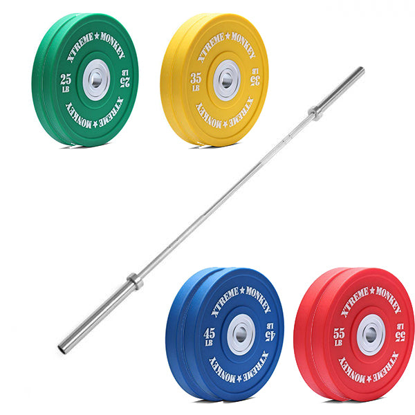 XM Fitness 320lbs Urethane Bumper Plate Kit - Olympic Weight Plates for CrossFit, Powerlifting & Home Gym Workouts
