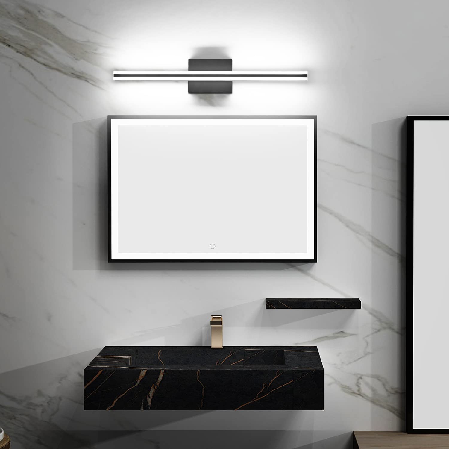 SOLFART Dimmable Black Bathroom Vanity Lights - Modern Matte Black LED Light Fixtures for Mirror, Perfect for Bathroom Makeup & Shaving Lighting