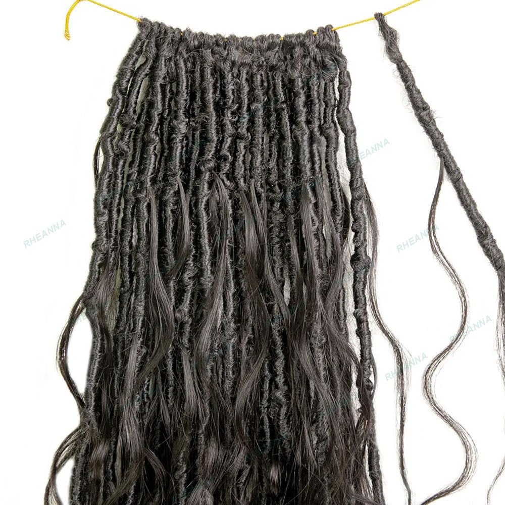 Pre-Lopped Crochet Boho Locs with Human Hair Curls - 22 Inch 48 Strands Body Wave Goddess Locs for Natural Hairstyles - Perfect for Protective Styling, Weddings & Boho Chic Looks