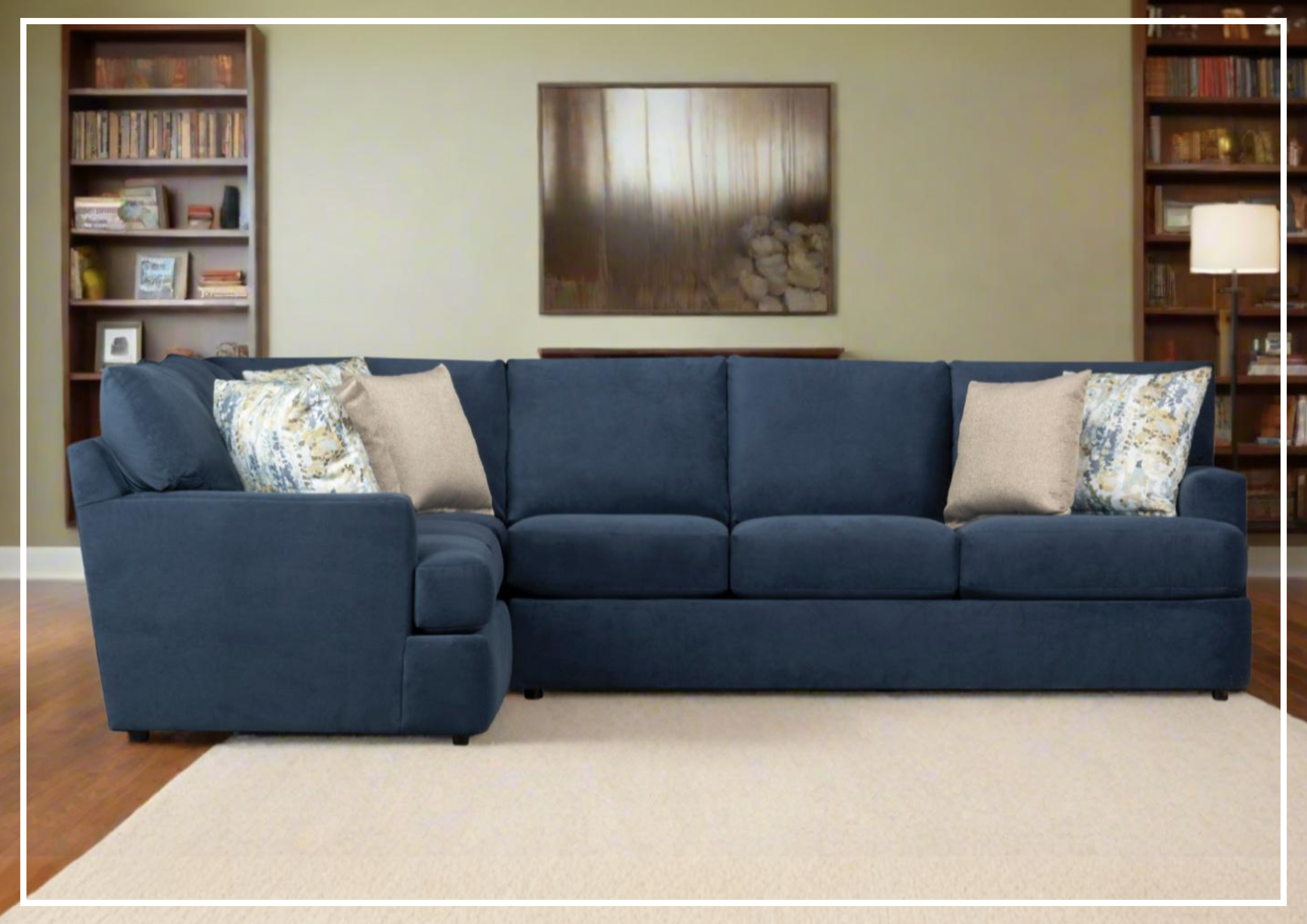 Klaussner Orion 2-Piece L-Shaped Fabric Sectional Sofa in Blue - Modern Living Room Furniture for Small Spaces, Apartment & Home Theater Seating
