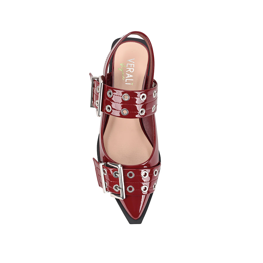 Clea Slingback Buckle Flats - Women's Comfortable Wine Red Patent Leather Ballet Shoes for Work, Office & Casual Wear