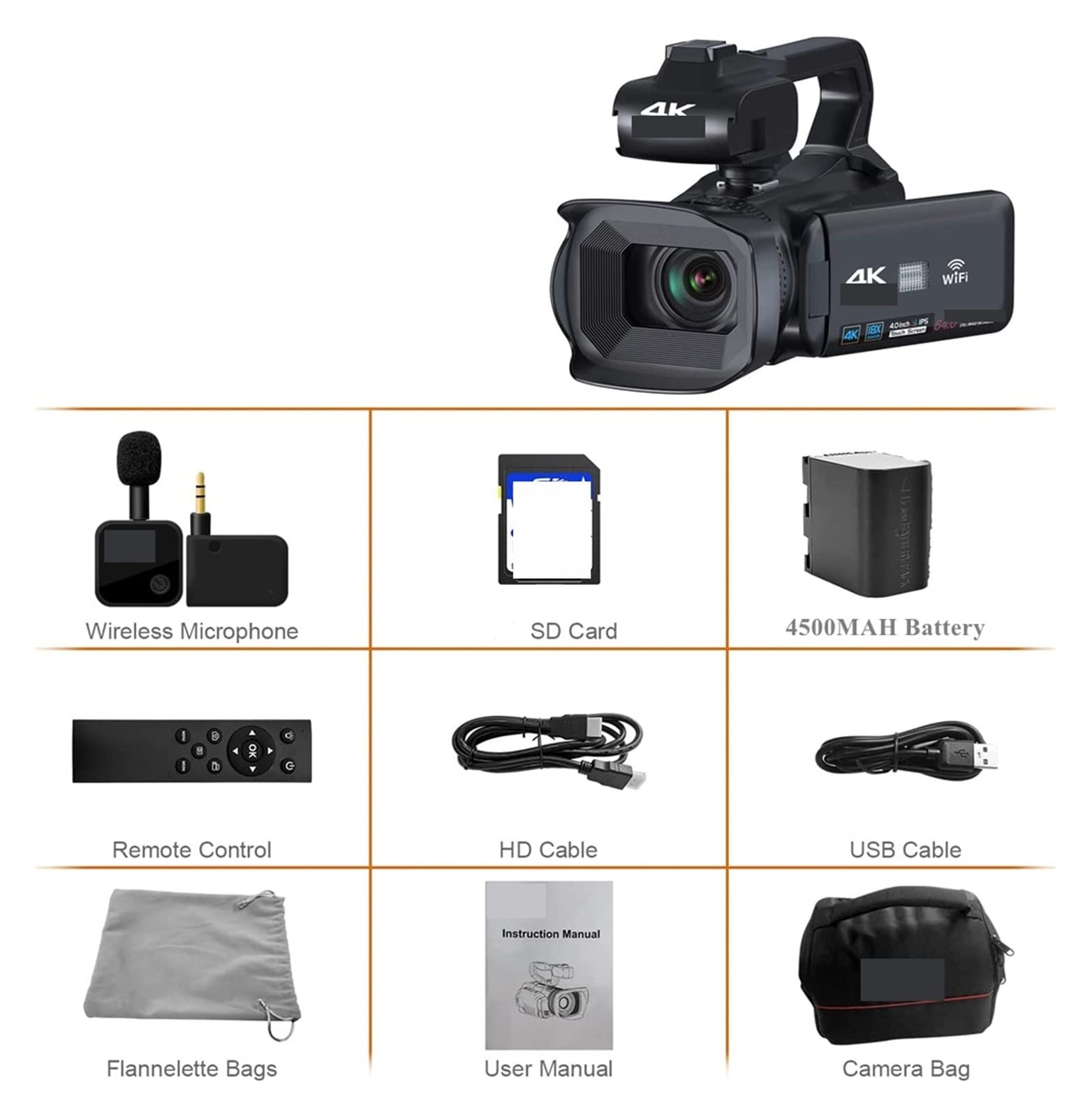 4K Professional Video Camera with Rotating Touch Screen - 64MP Digital Camcorder for Live Streaming, Vlogging & Photography (Includes MIC Light, No SD Card) - Perfect for YouTube, TikTok & Travel Vlogging