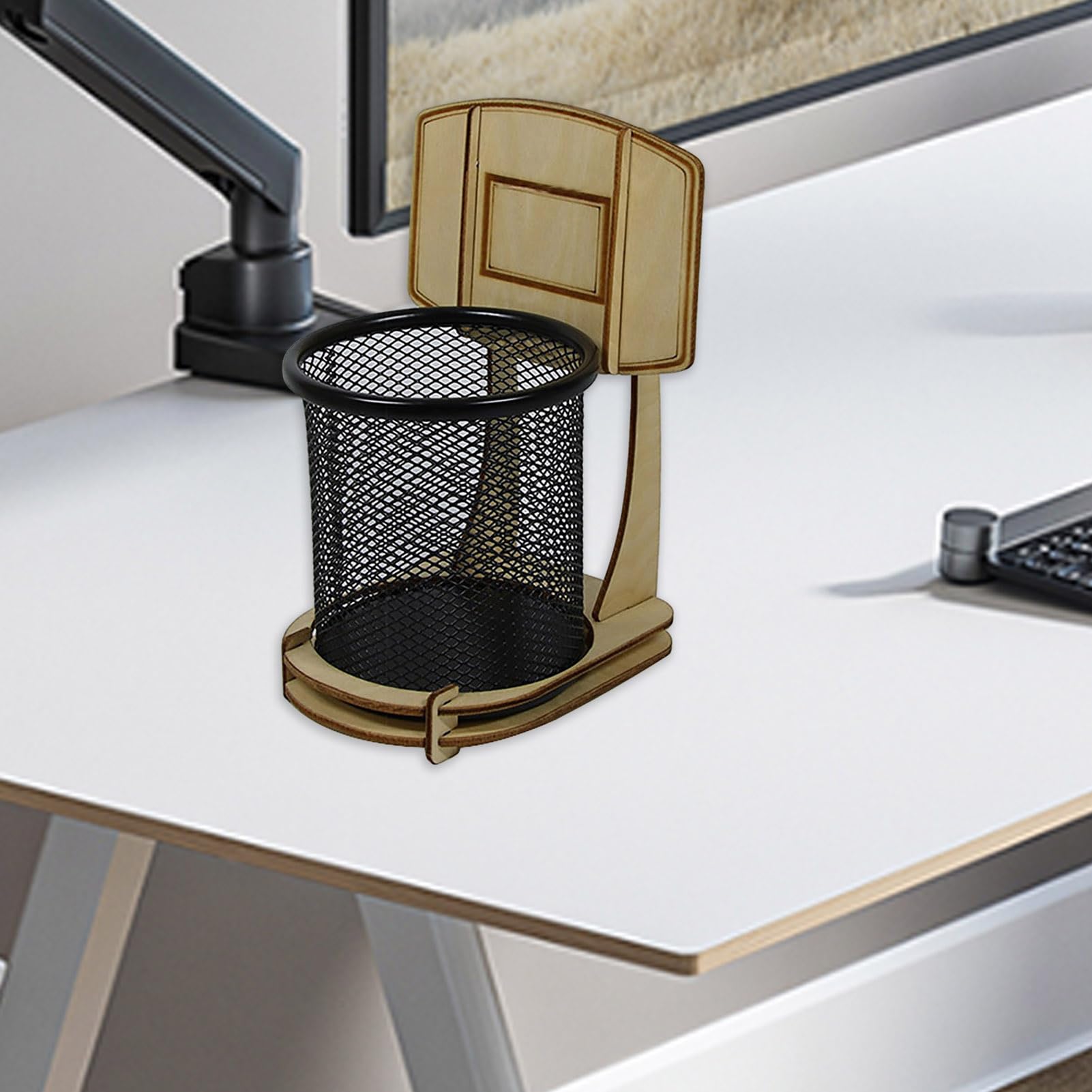 Walbest Wooden Basketball Stand Pen Holder - Desk Organizer for Pencils, Pens & Office Supplies - Mesh Cup for Storage - Perfect for Home, Office & School - Great Gift for Kids & Basketball Fans