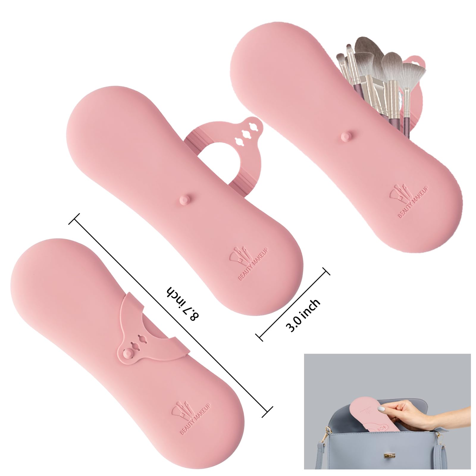 **Large Pink Waterproof Travel Makeup Bag with Silicone Brush Holder – Portable Cosmetic Organizer for Women | Perfect for Vacations, Gym, and Daily Essentials**